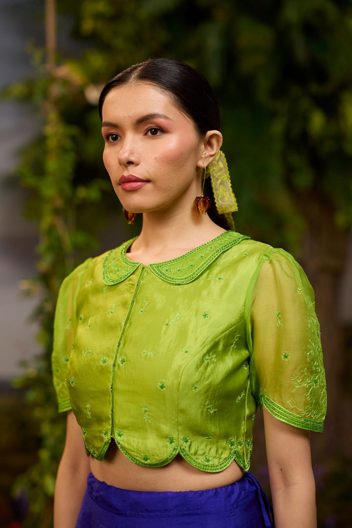 Framed in Bloom Embroidered Green Blouse