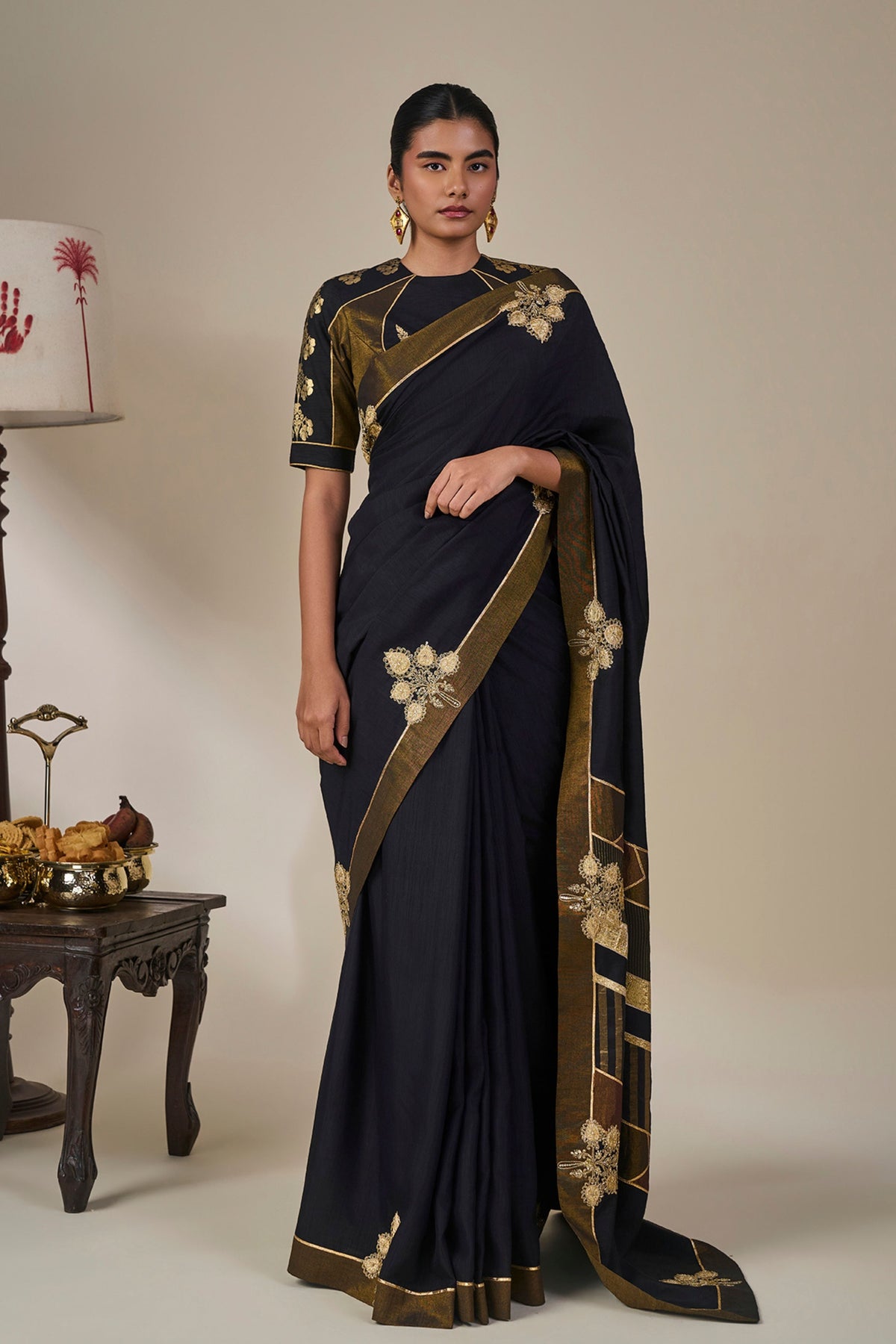 Black Golden Flame Saree