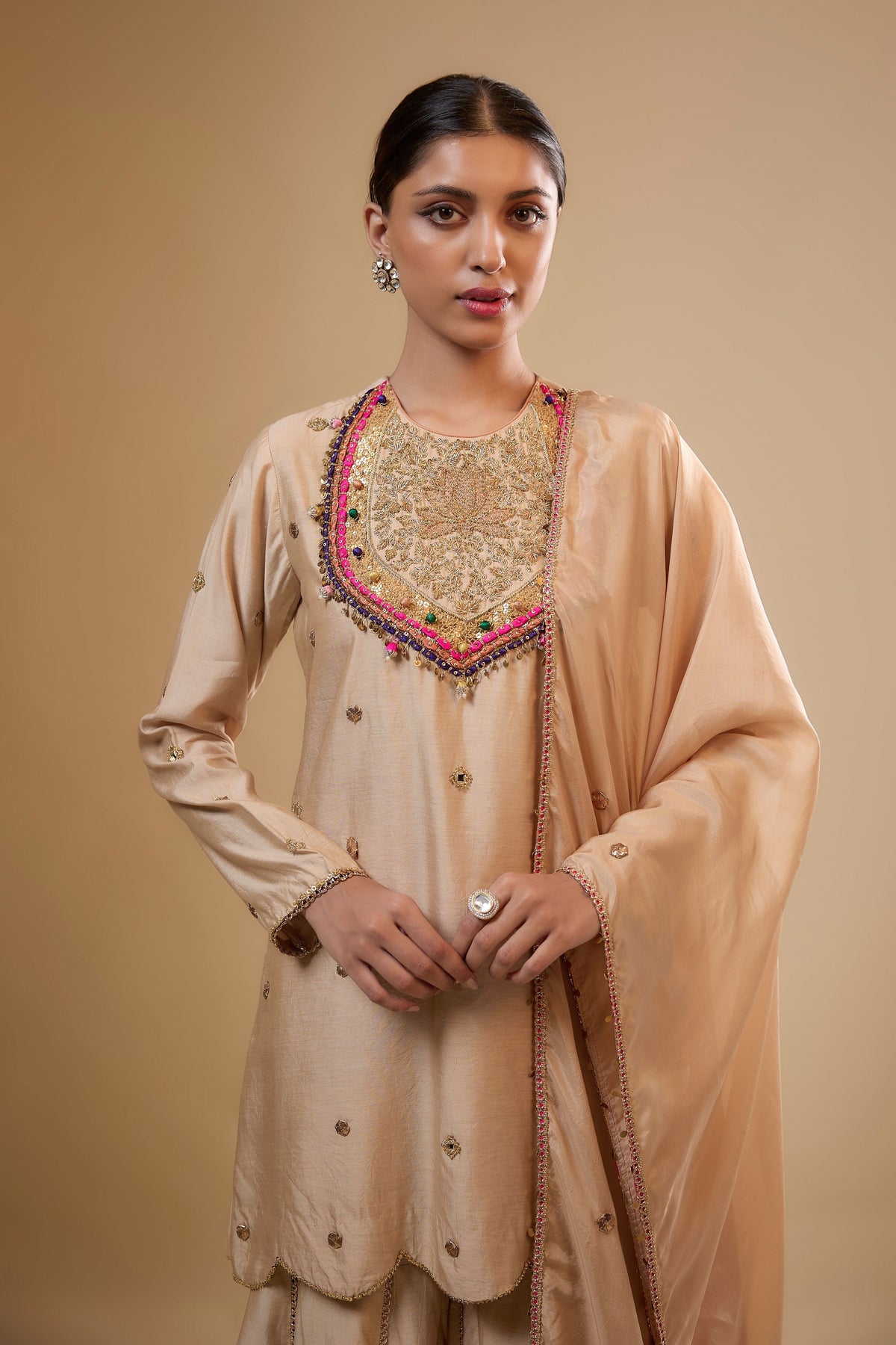 Lotus Yoke Ivory Sharara Set