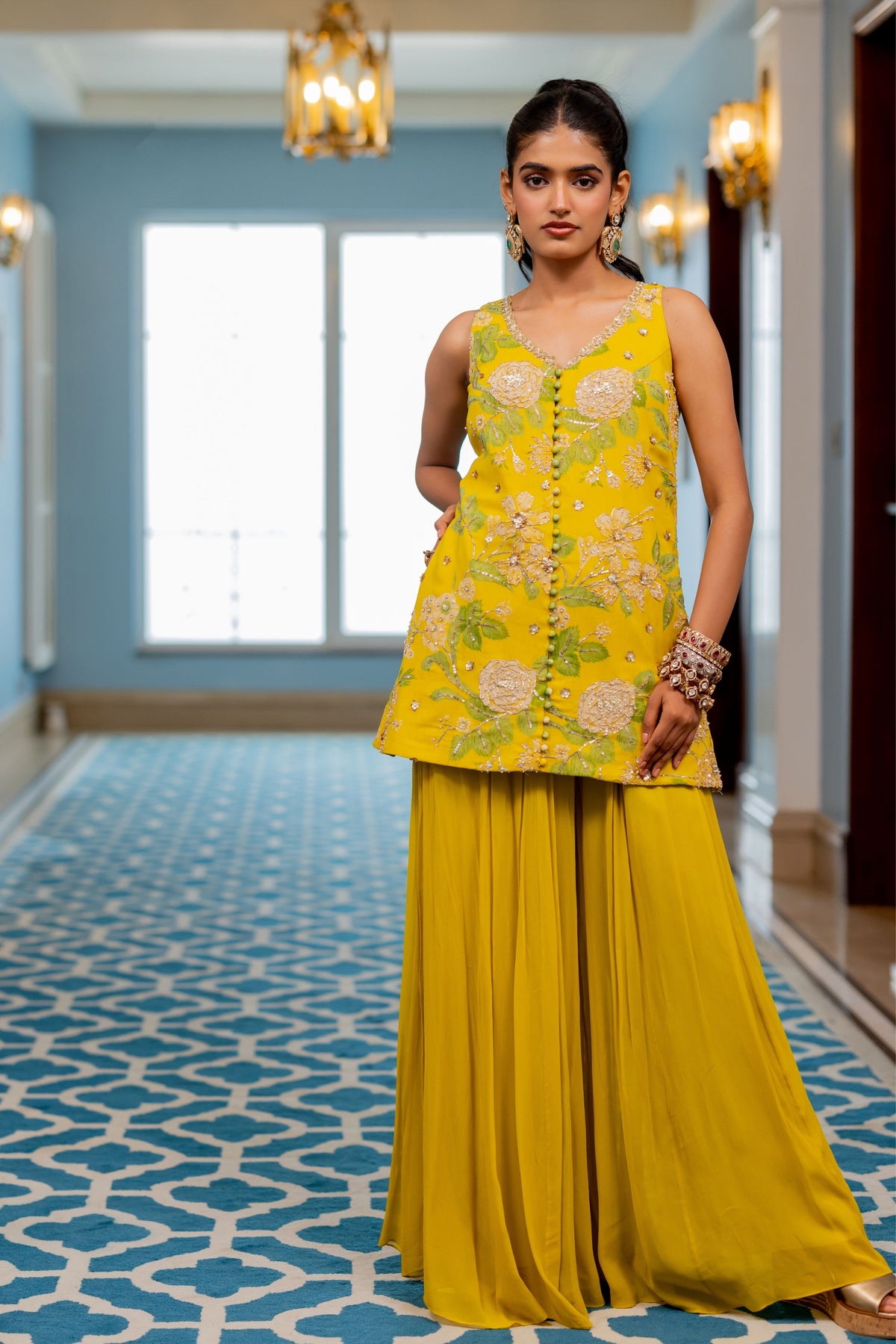 Yanika Yellow Sharara Set