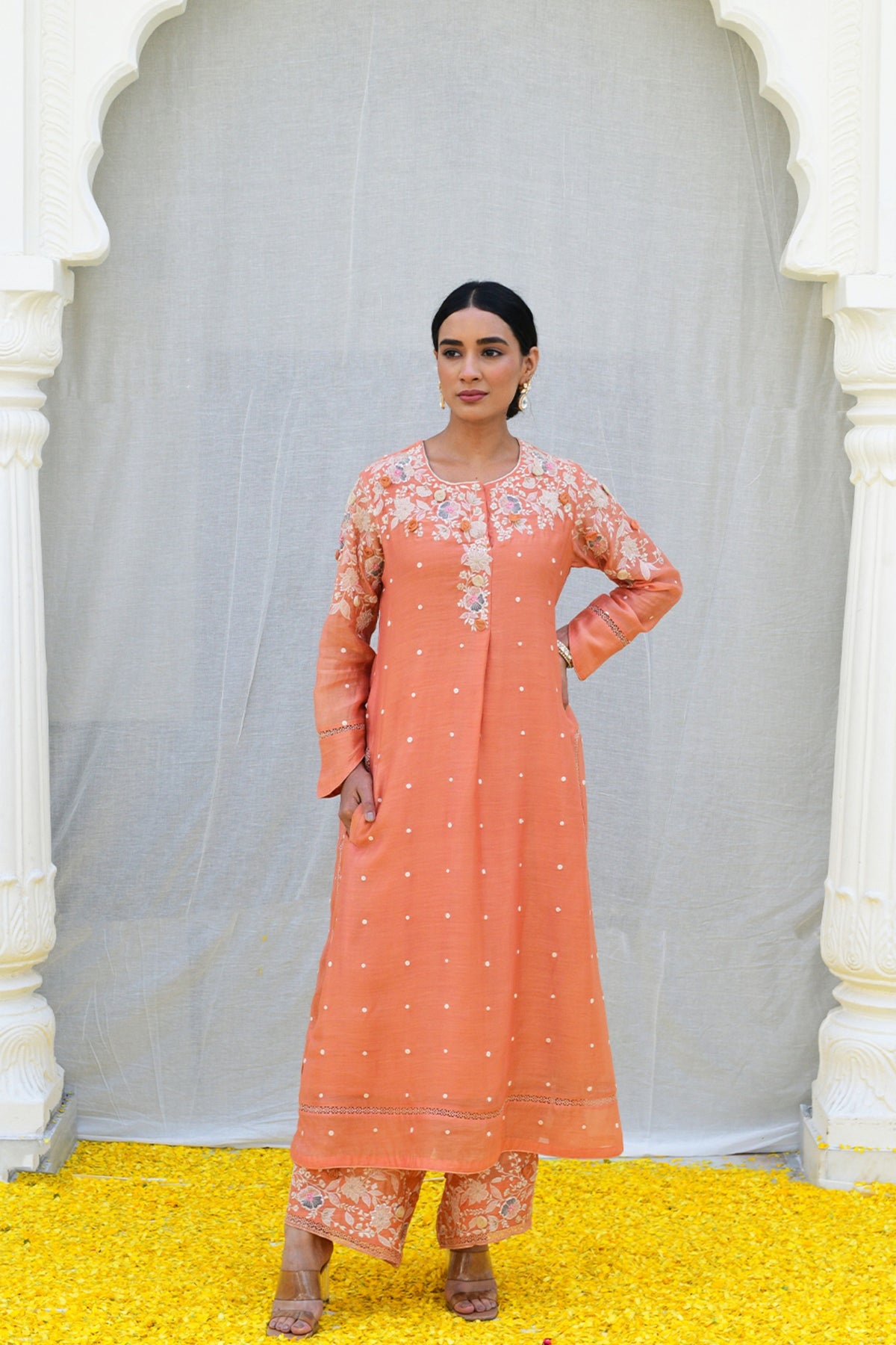 Ivory Light Long Kurta Peach