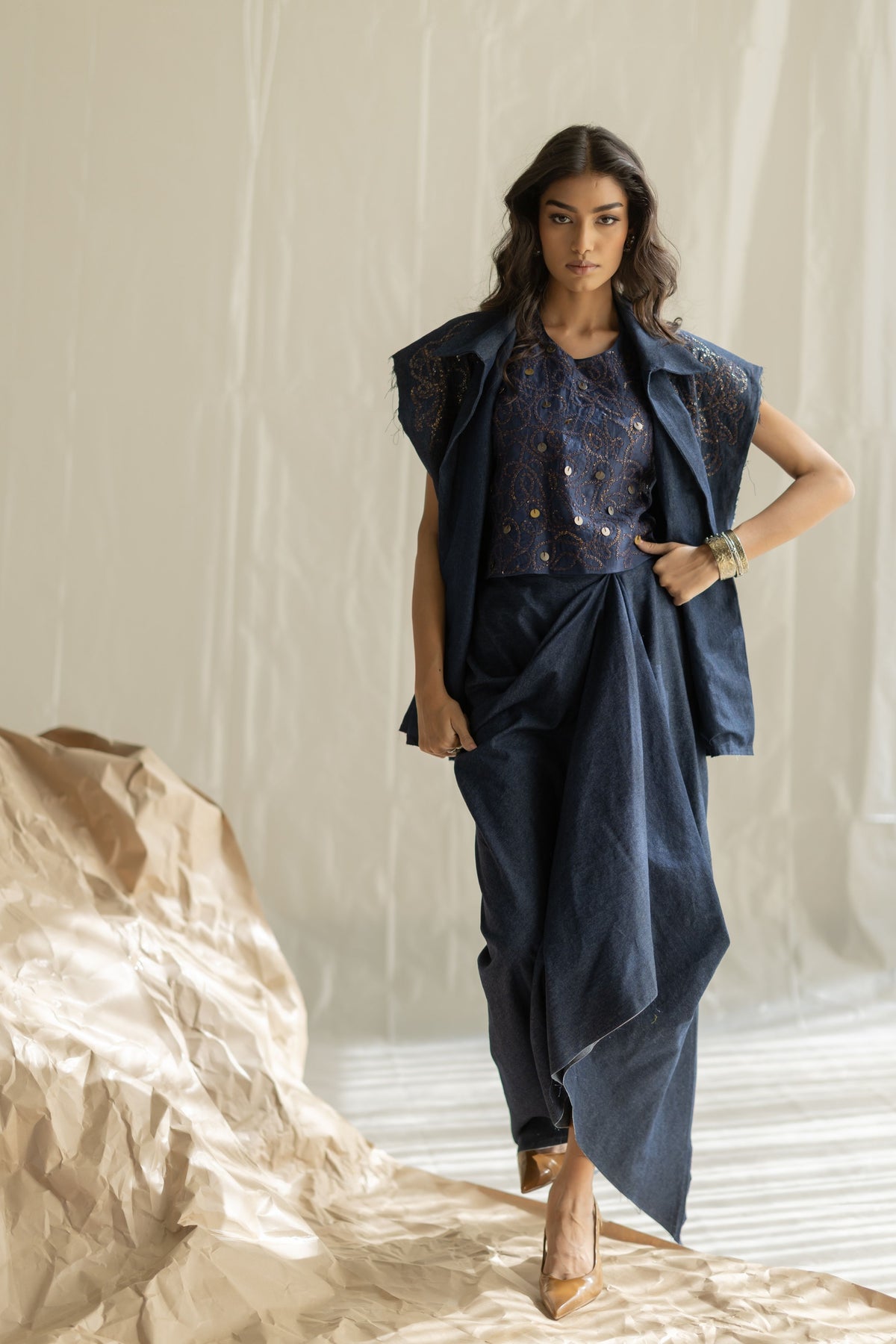 Dark Blue Denim Drape Skirt