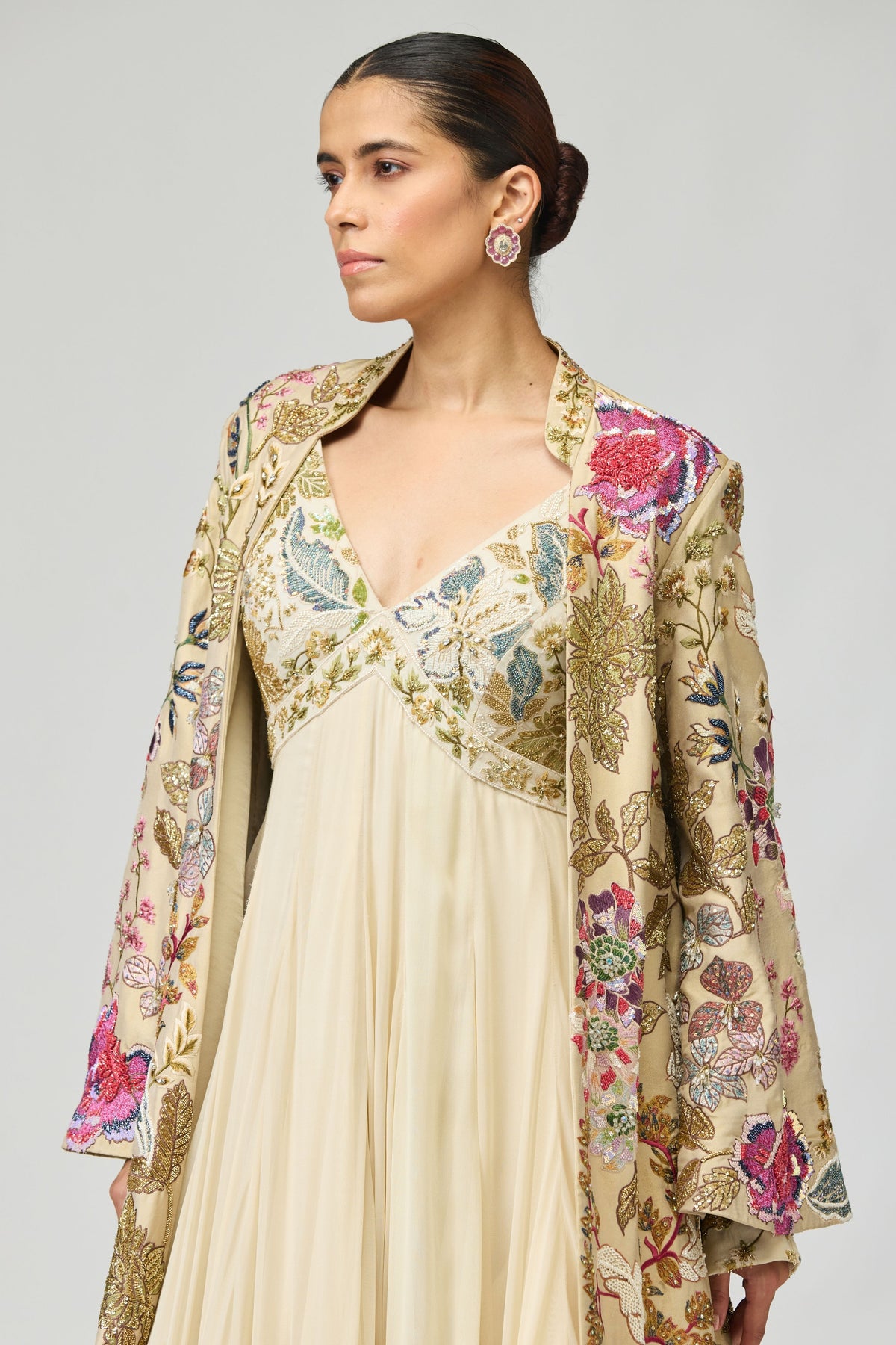 Ivory Thread Work Anarkali Set