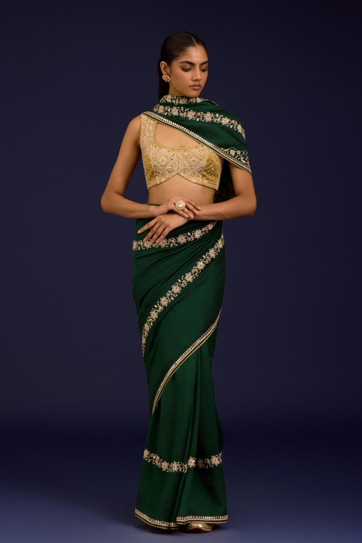 Green Embroidered Saree Set