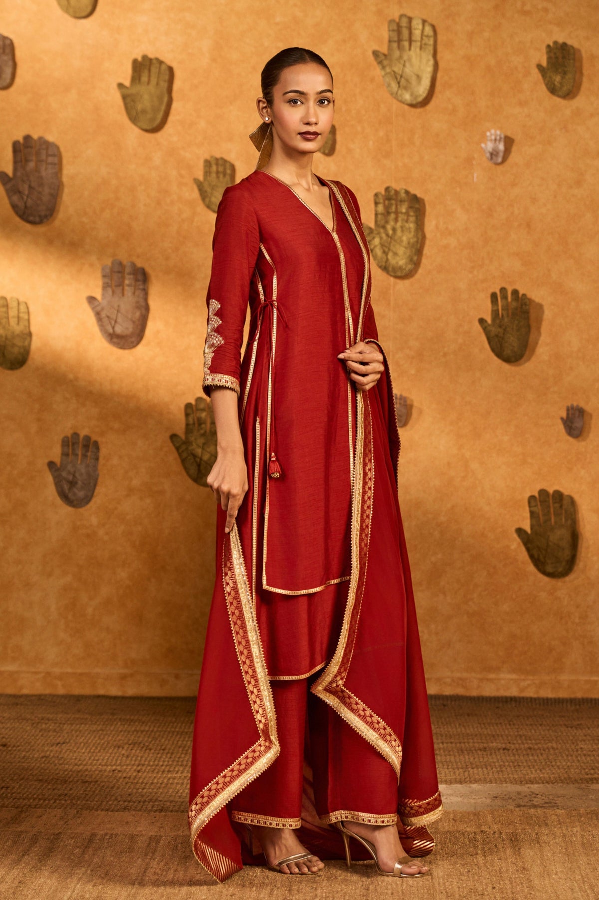 Red Mandarin Kurta Set
