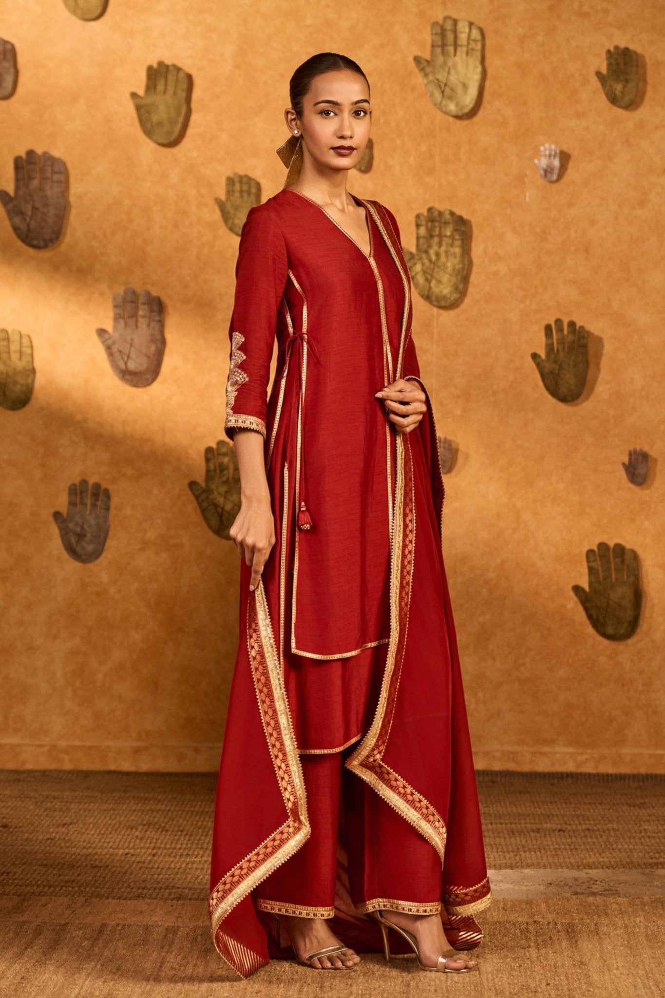 Red Mandarin Kurta Set - Masaba - Elahe