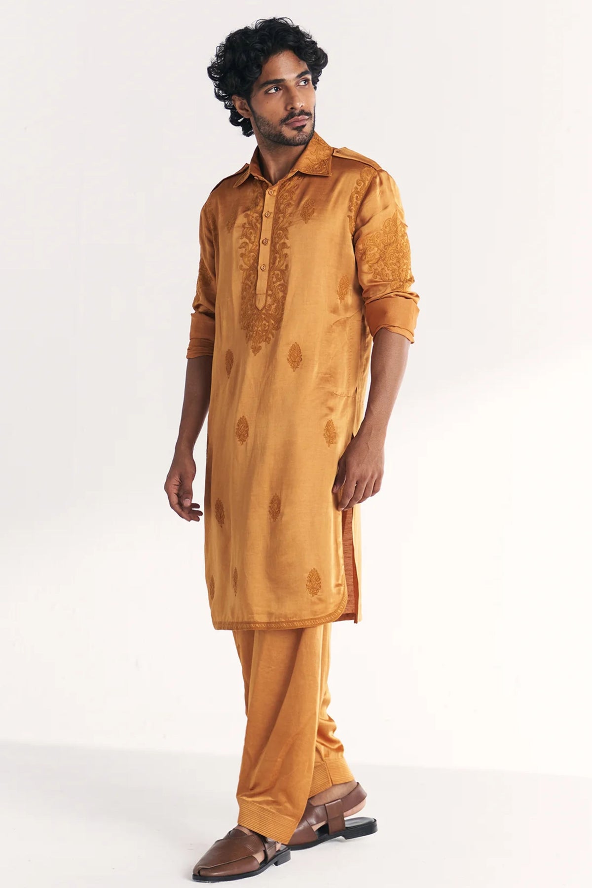 Nazir Mustard Pathani Kurta Set