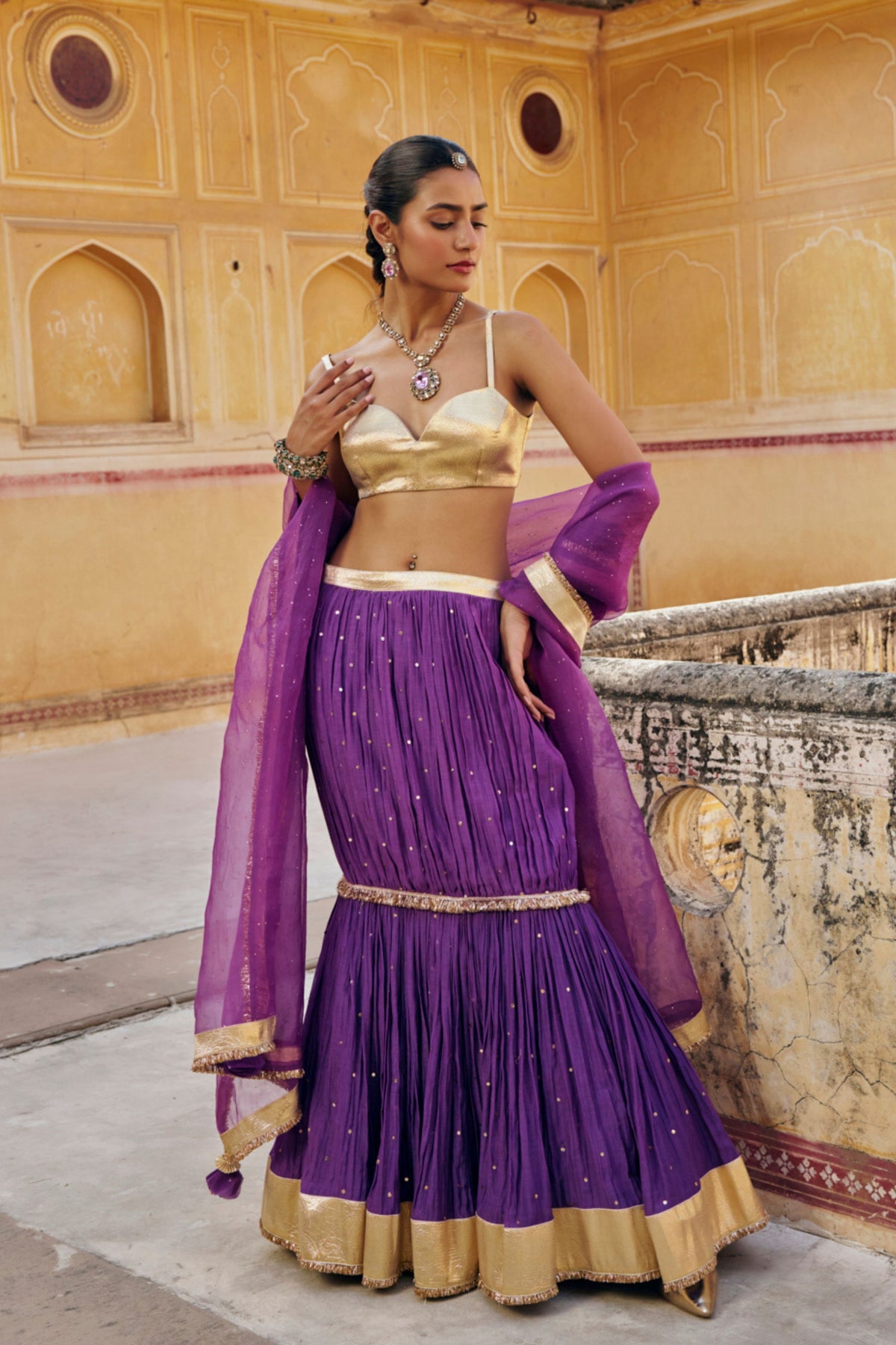 Imperial Purple Fish-Cut Lehenga Set