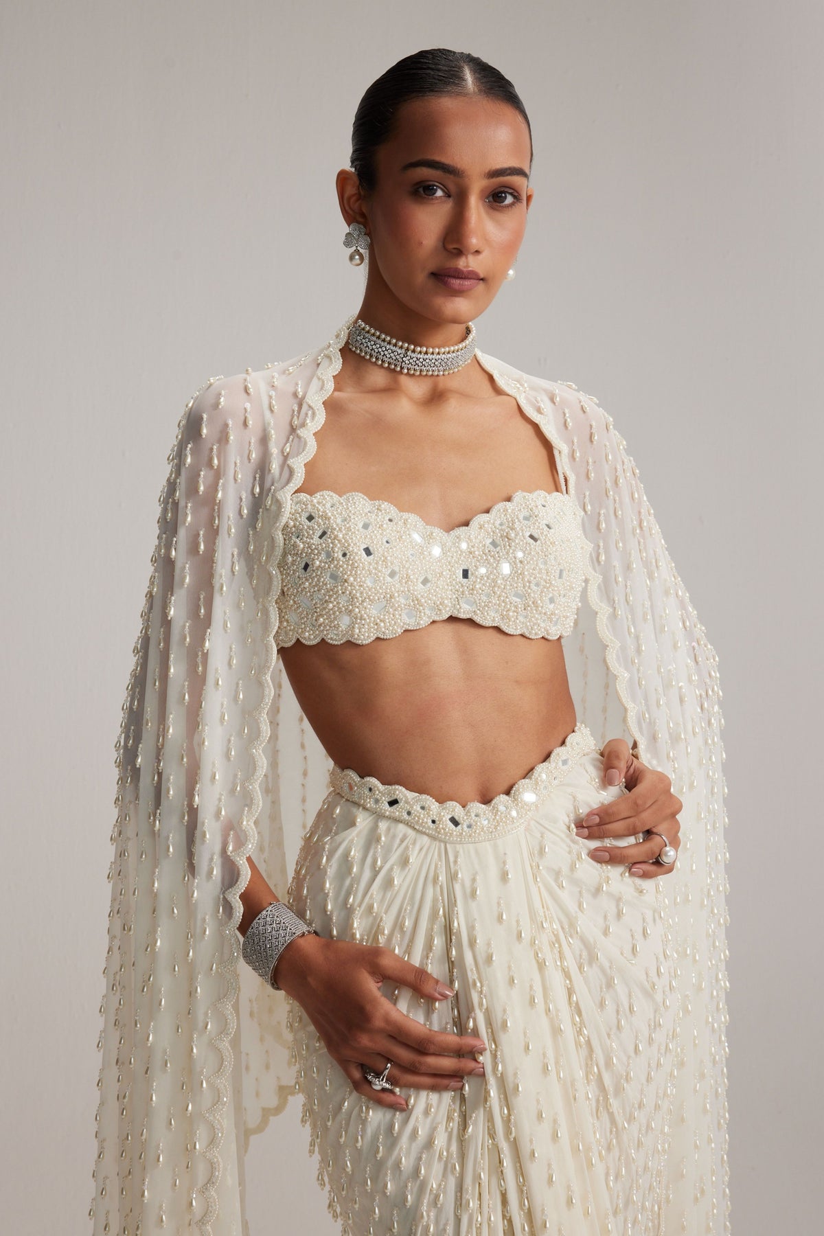 Dense Drop Draped Skirt Set