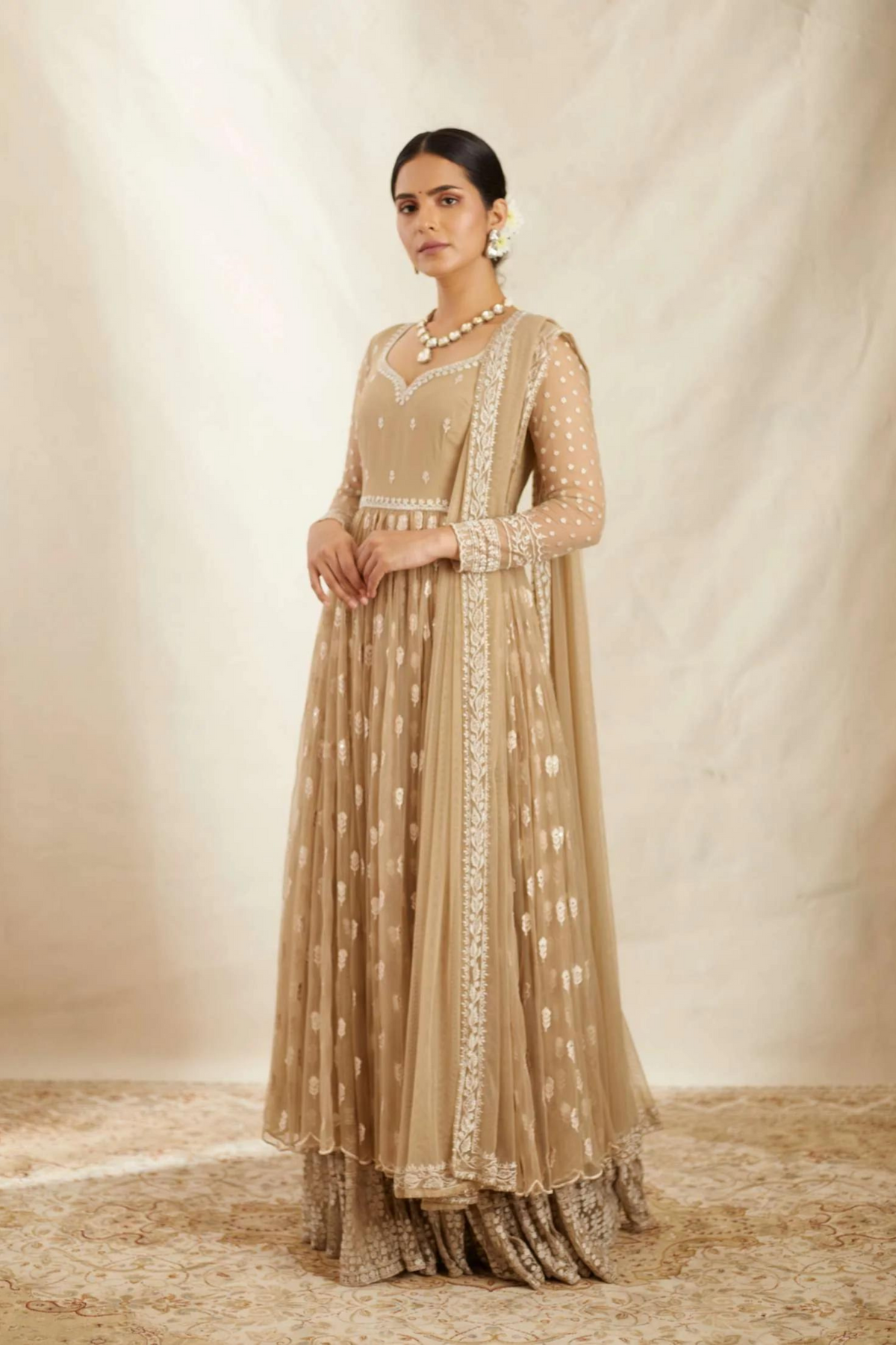 Beige and Cream Kurta With Sharara Set