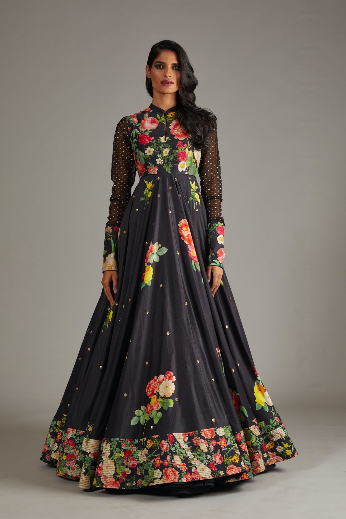 Chanderi Black Anarkali Set
