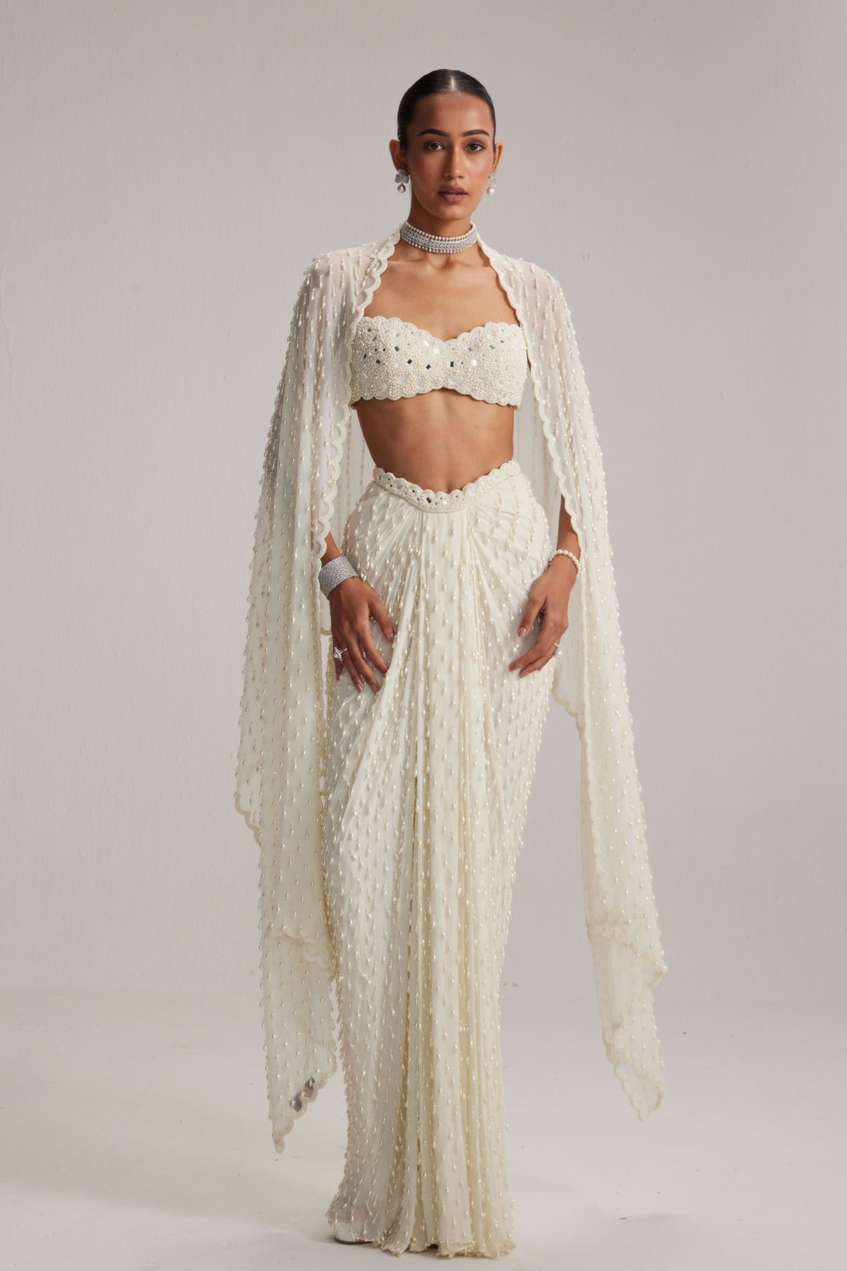 Dense Drop Draped Skirt Set