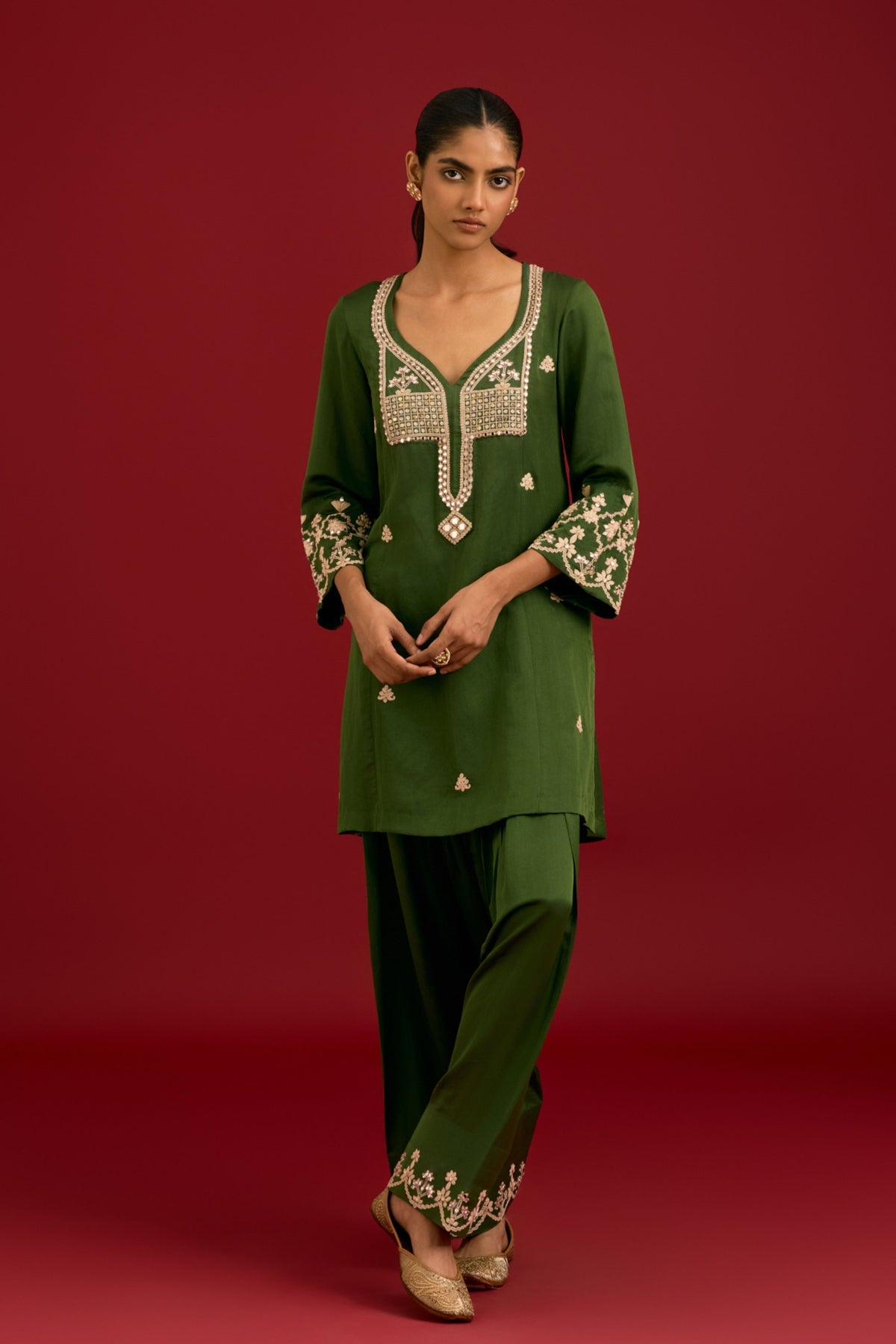 Green Embroidered Kurta Set
