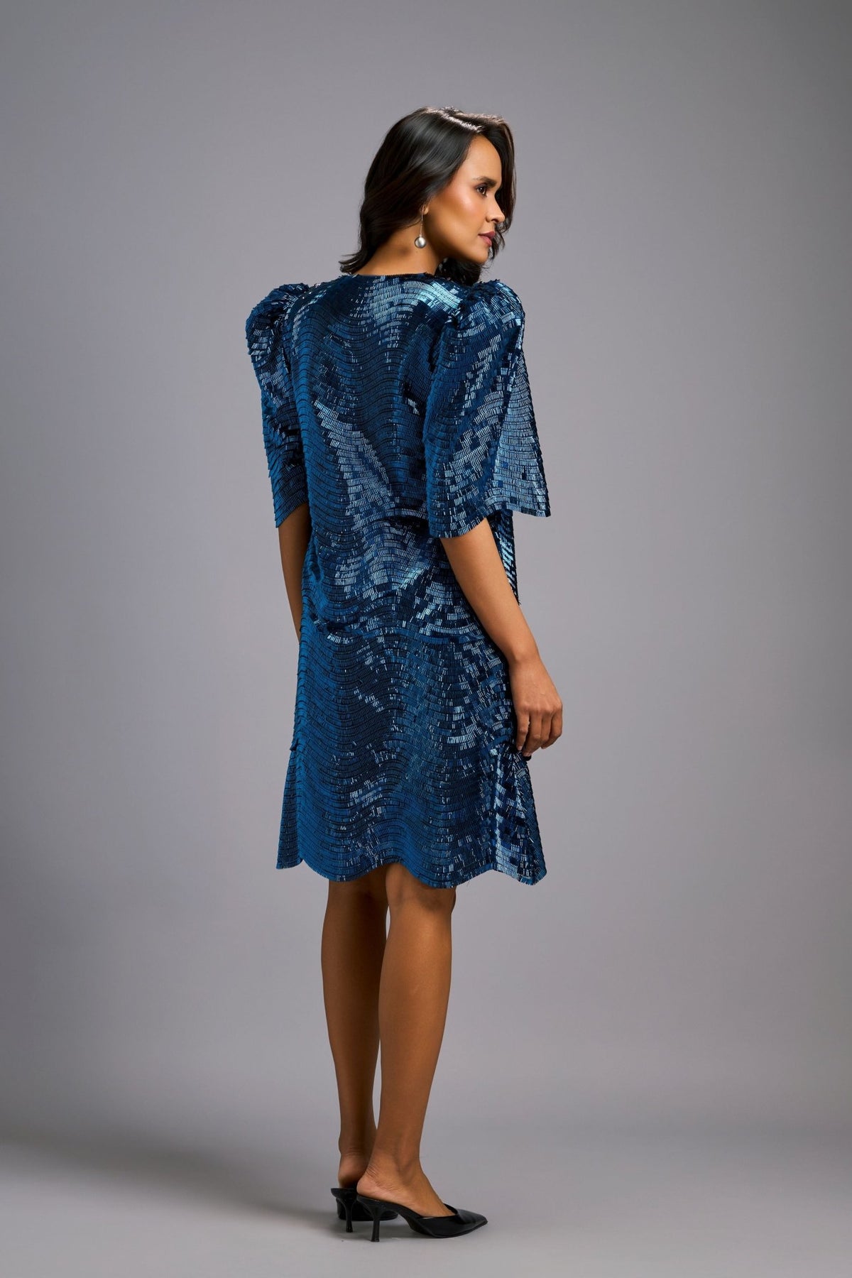 Navy Blue Shimmer Textured Dress - Deepika Arora - Elahe