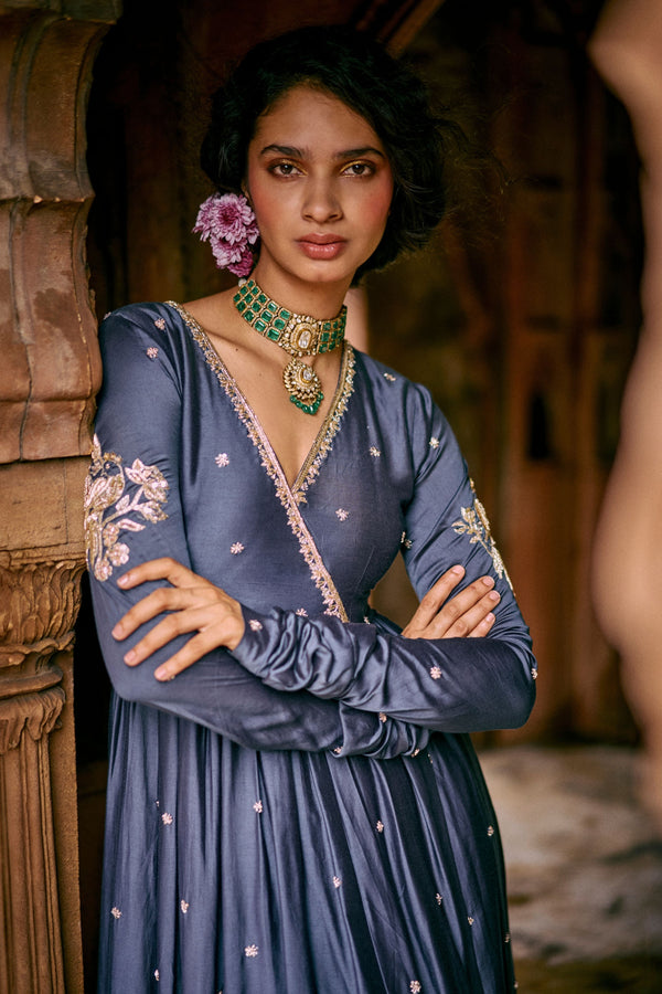 Paulmi and Harsh - Crafted Embroidered Blue Anarkali Set - Elahe