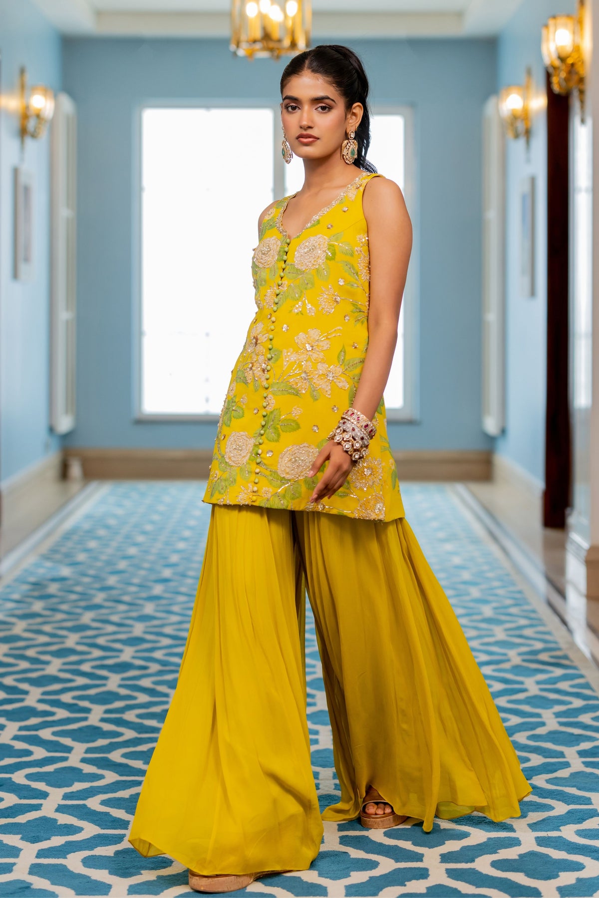 Yanika Yellow Sharara Set