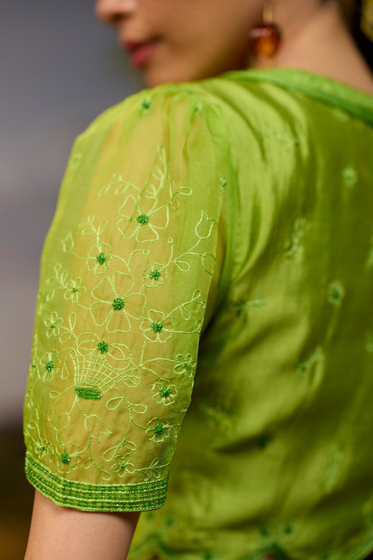Framed in Bloom Embroidered Green Blouse
