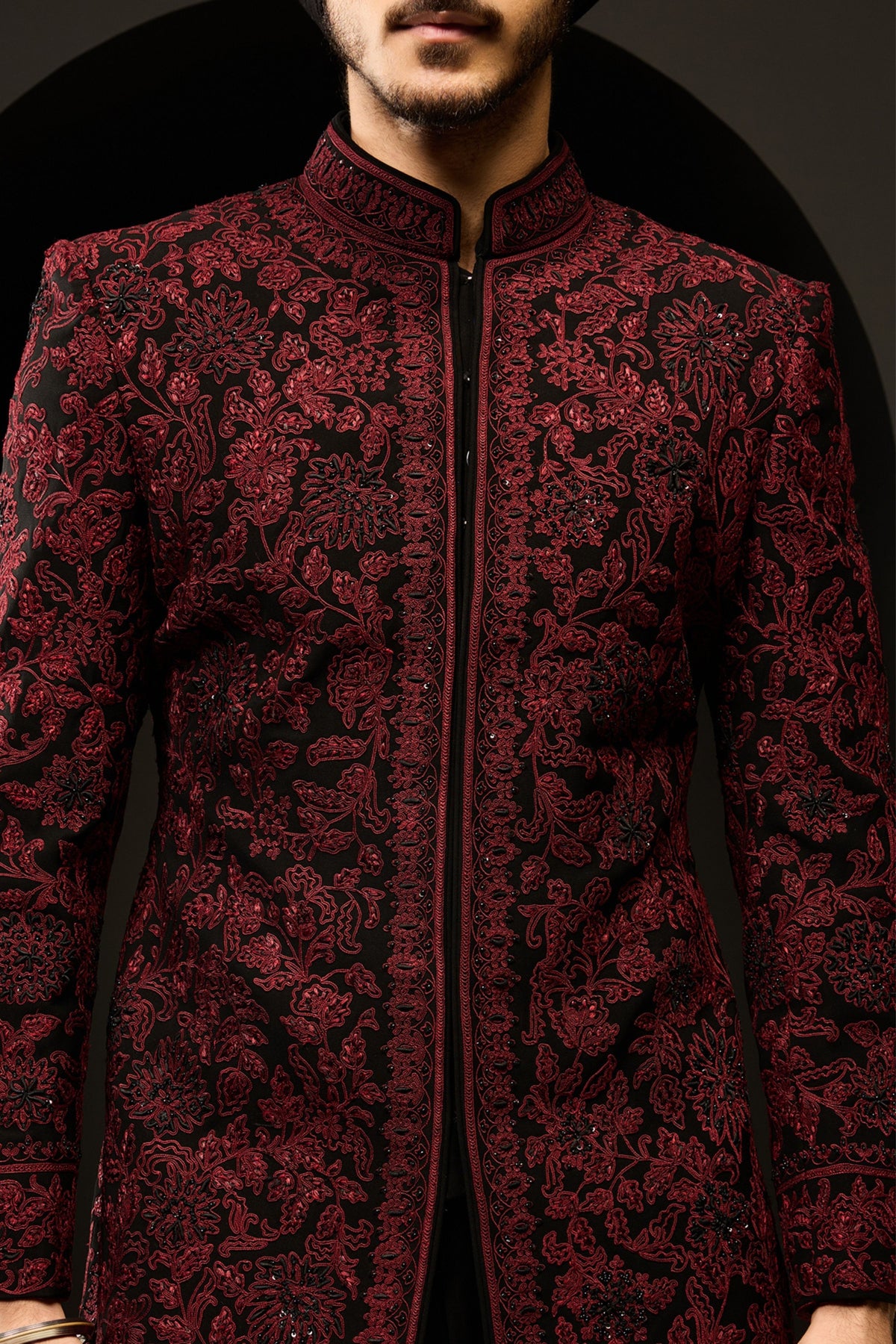 Dark Wine Embellished Jacket Set