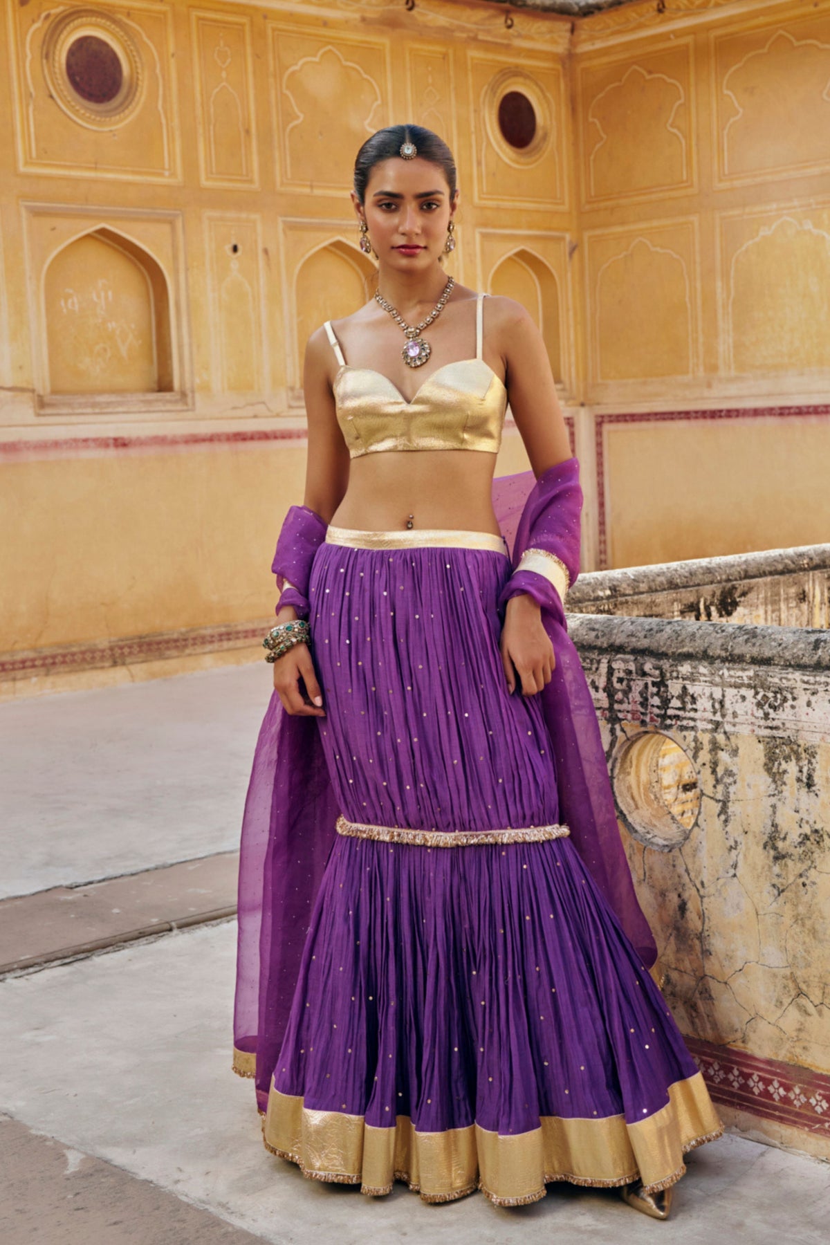 Imperial Purple Fish-Cut Lehenga Set