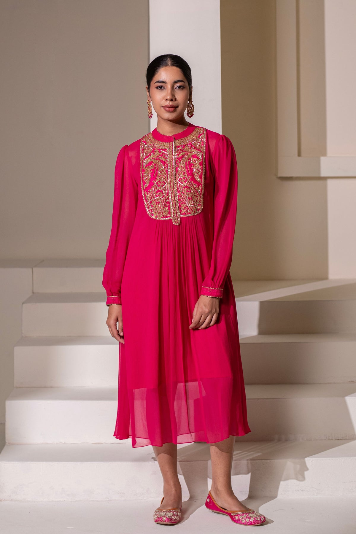 Fuchsia Pink  Embellished Dress