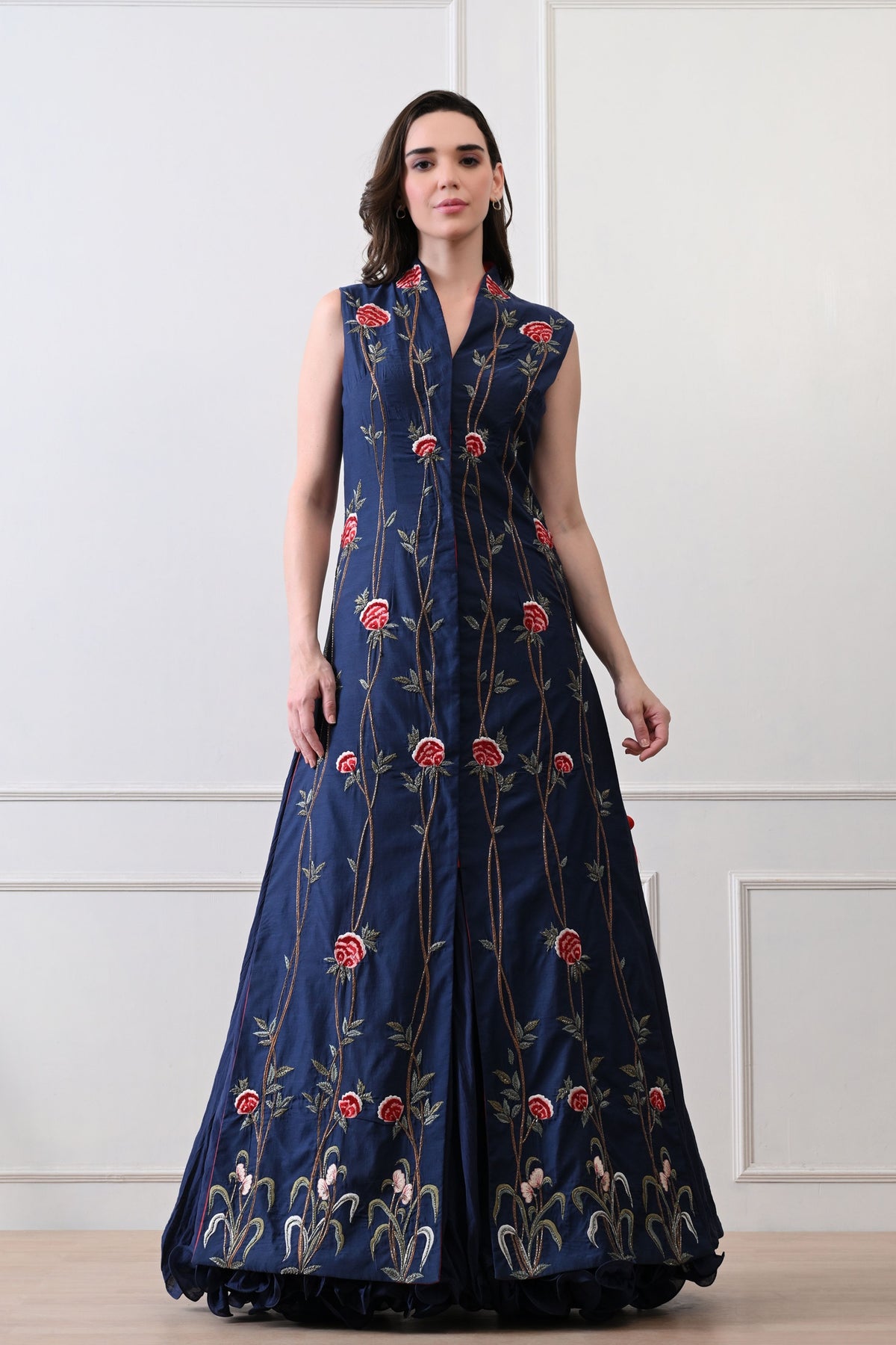 Blue Long Jacket Anarkali Set