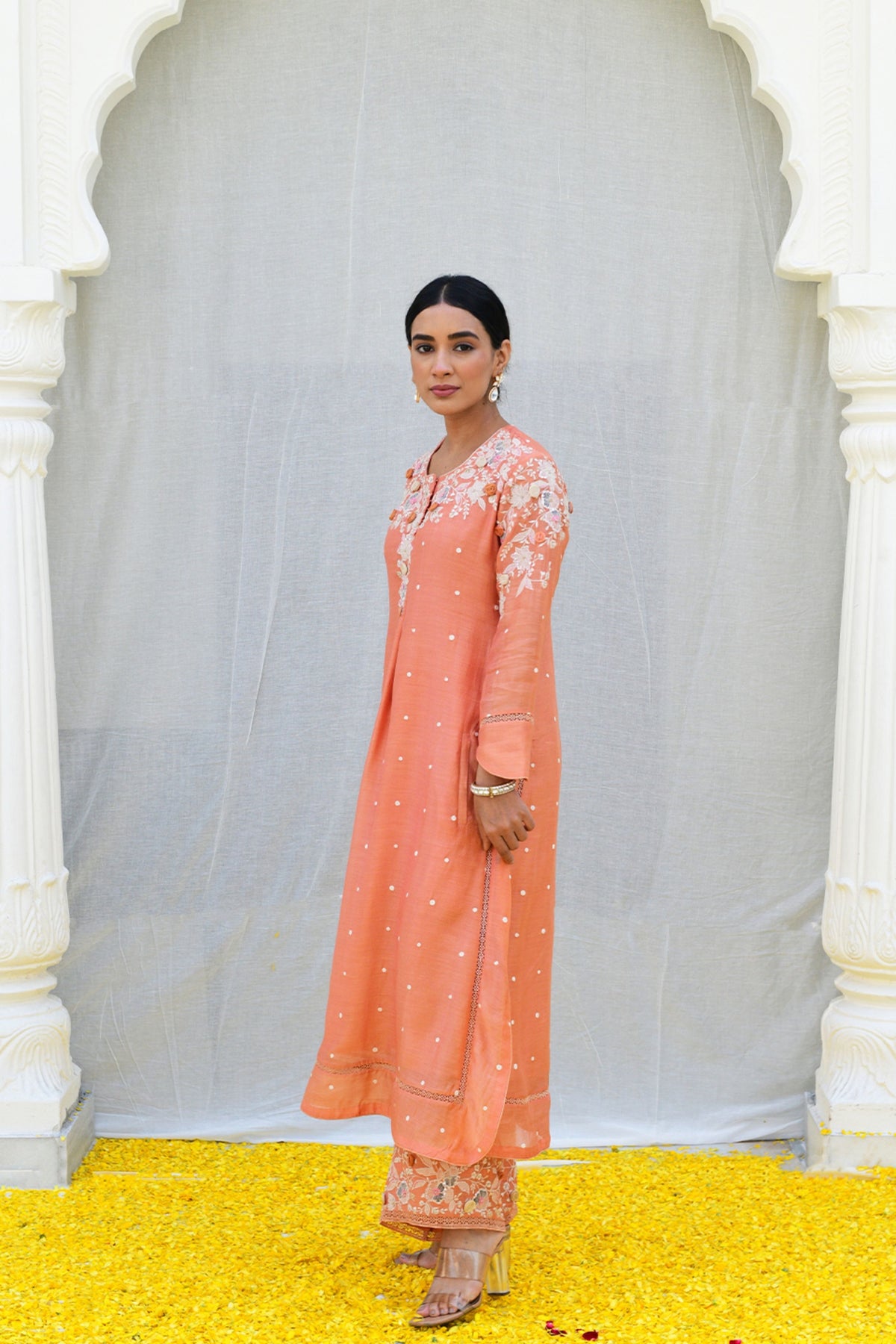 Ivory Light Long Kurta Peach