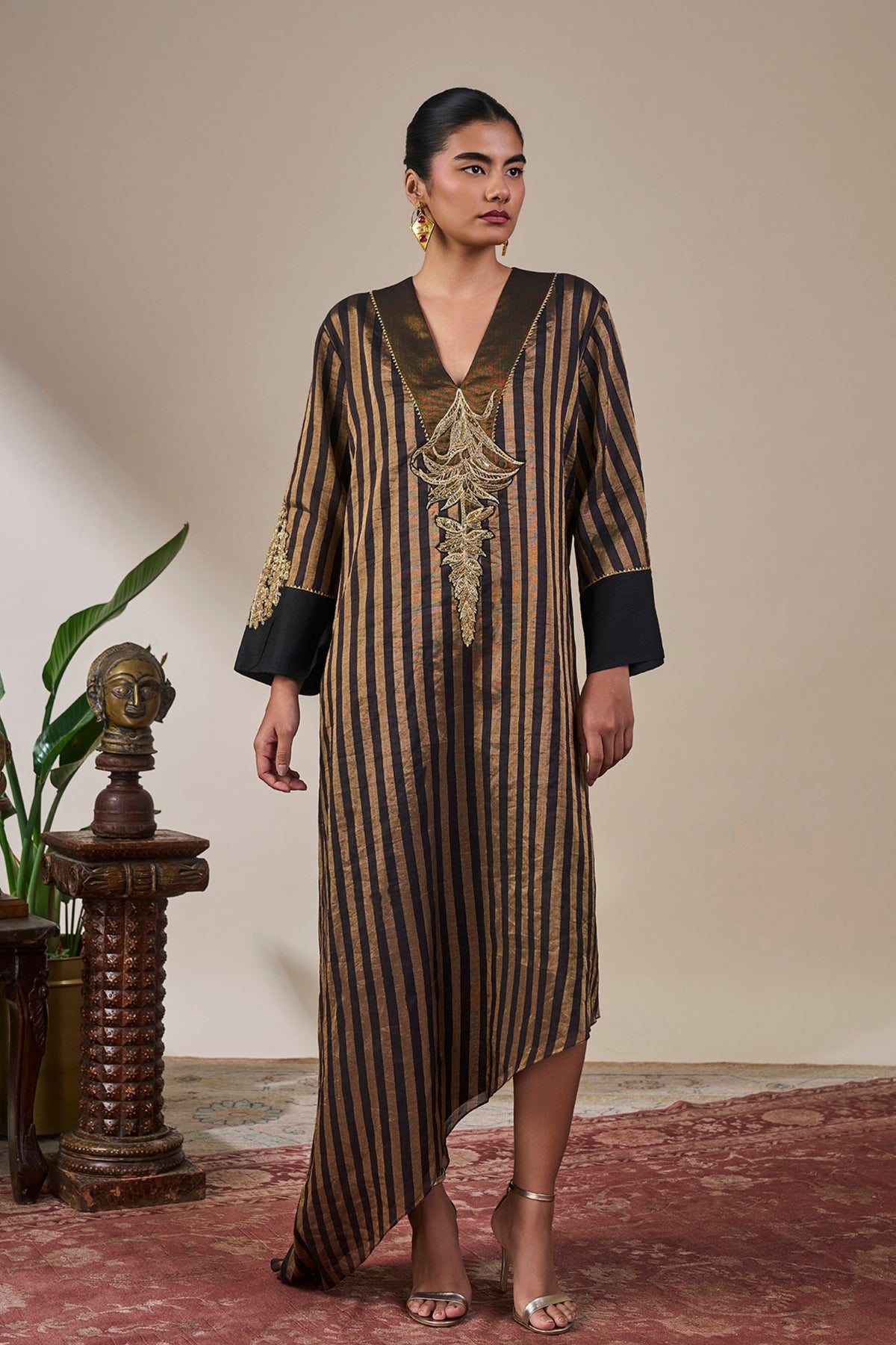 Black Gold Noise Asymmetric Kaftan
