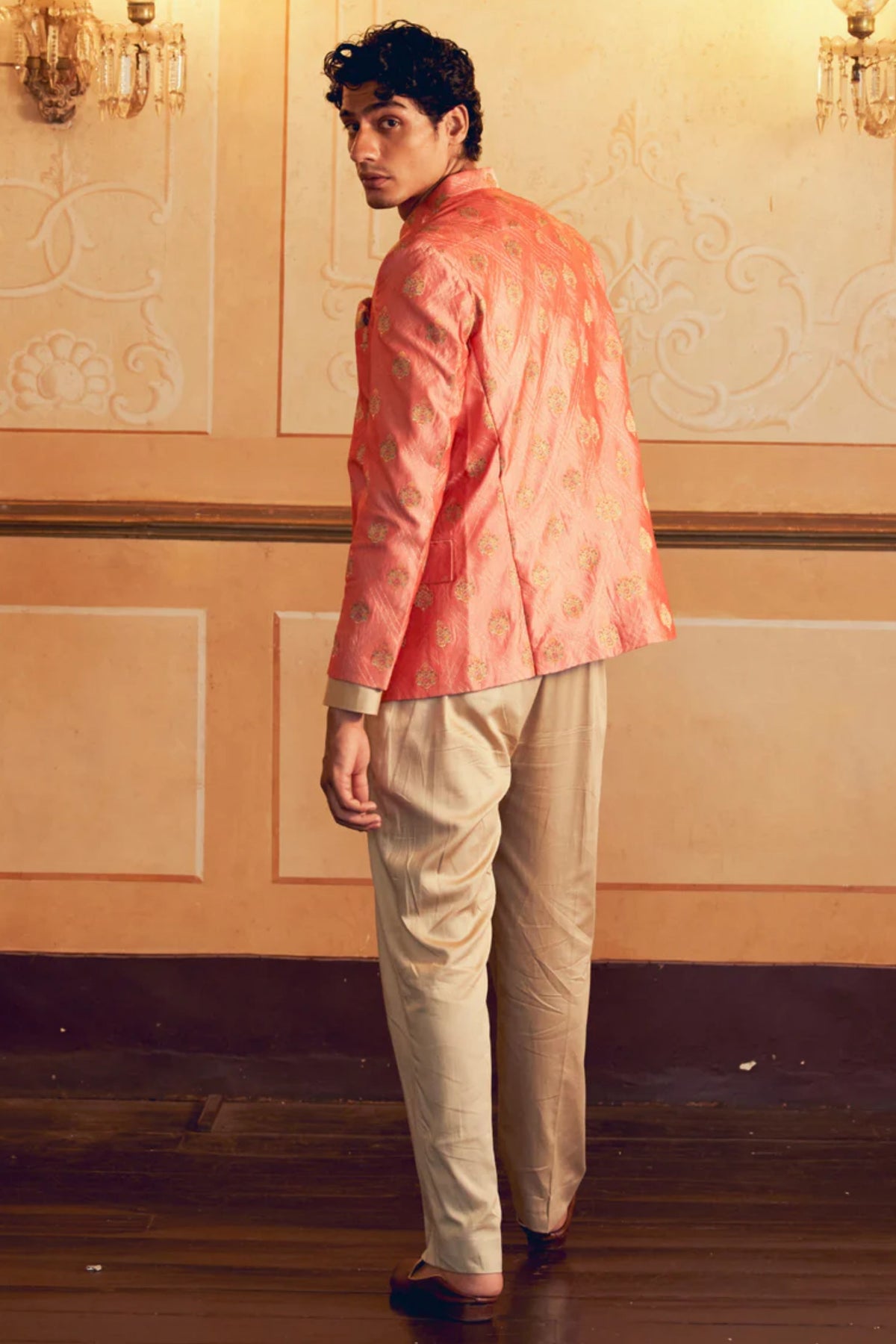 Coral Jacquard Men&#39;s Jacket Set