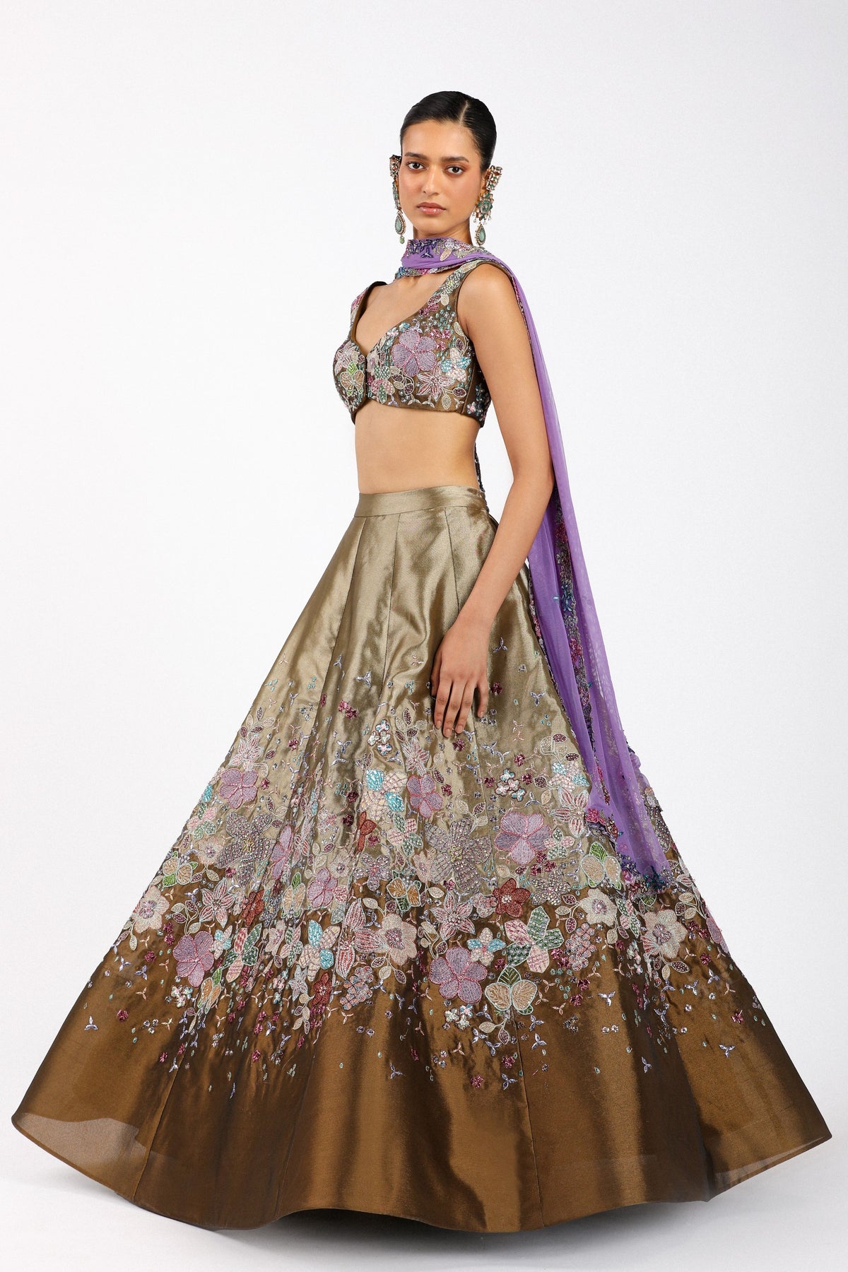 Tenebra Copper Metallic Lehenga
