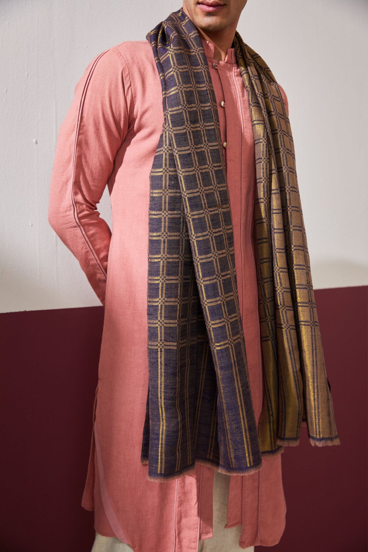 Zari Check Reversible Lilac Stole