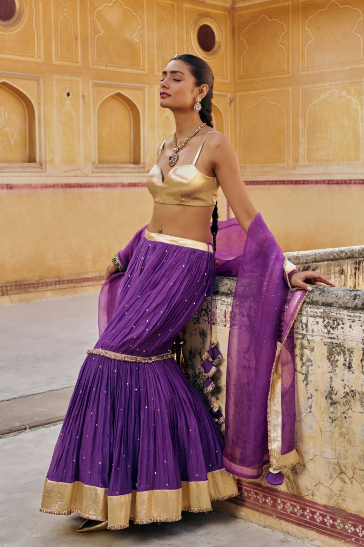 Imperial Purple Fish-Cut Lehenga Set