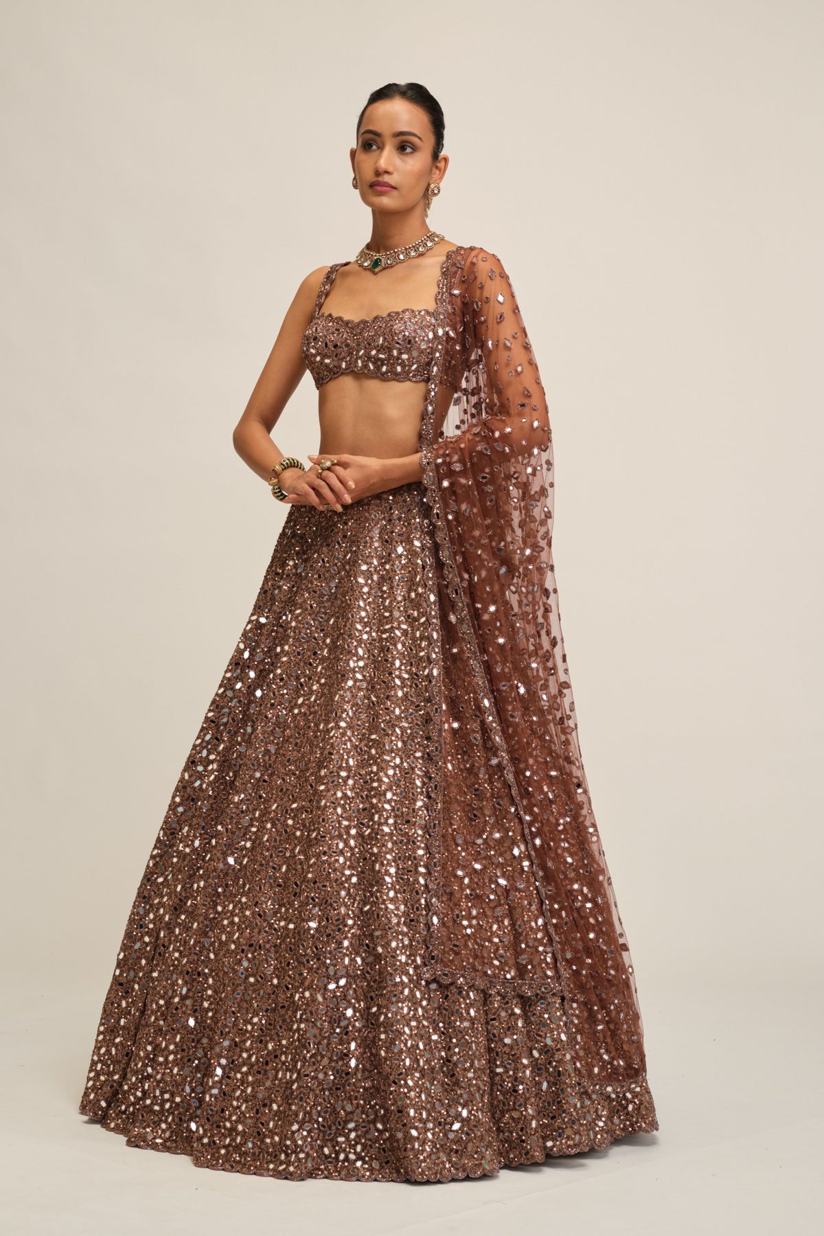 Beige Mirror Lehenga Set