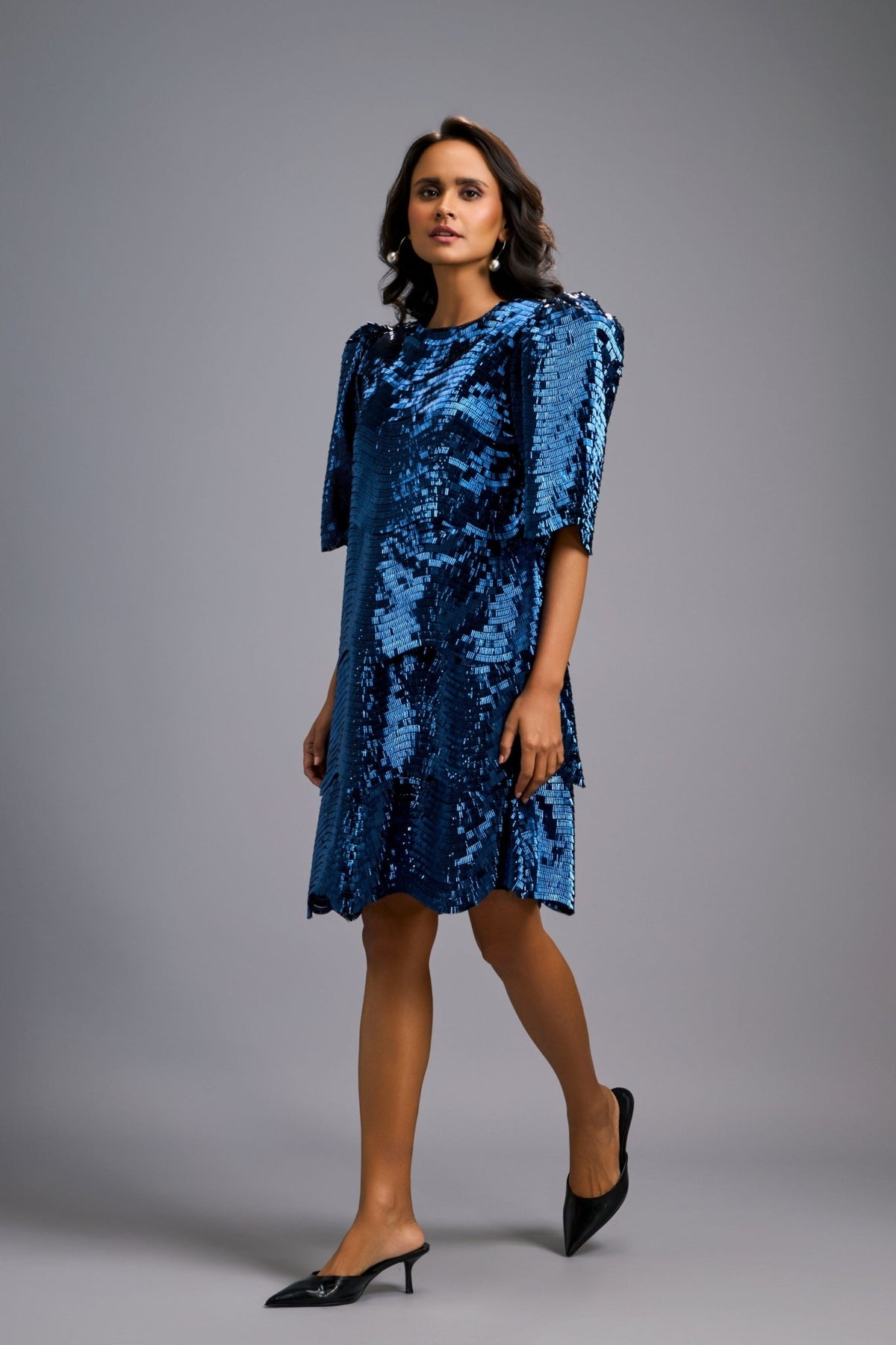 Navy Blue Shimmer Textured Dress - Deepika Arora - Elahe