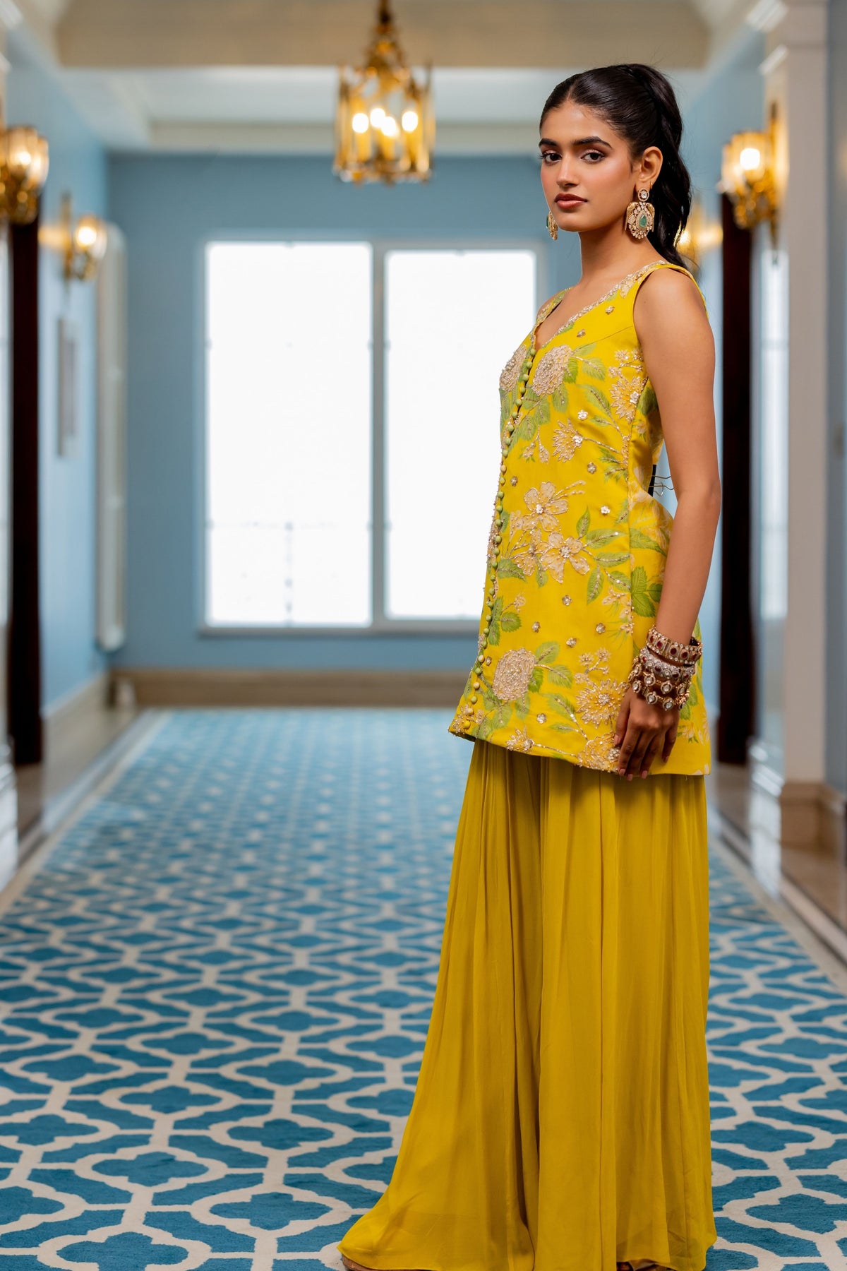 Yanika Yellow Sharara Set