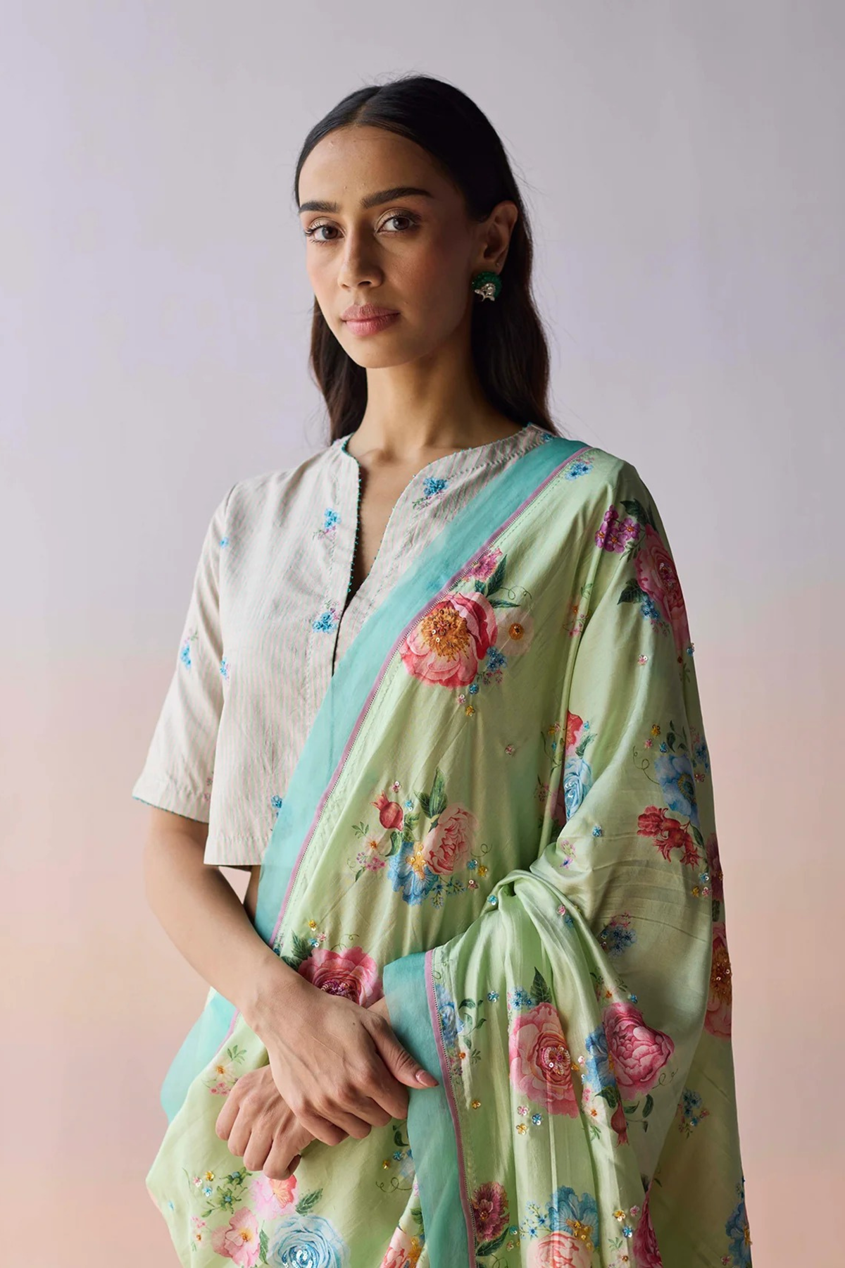 Kindred Petals Green Saree