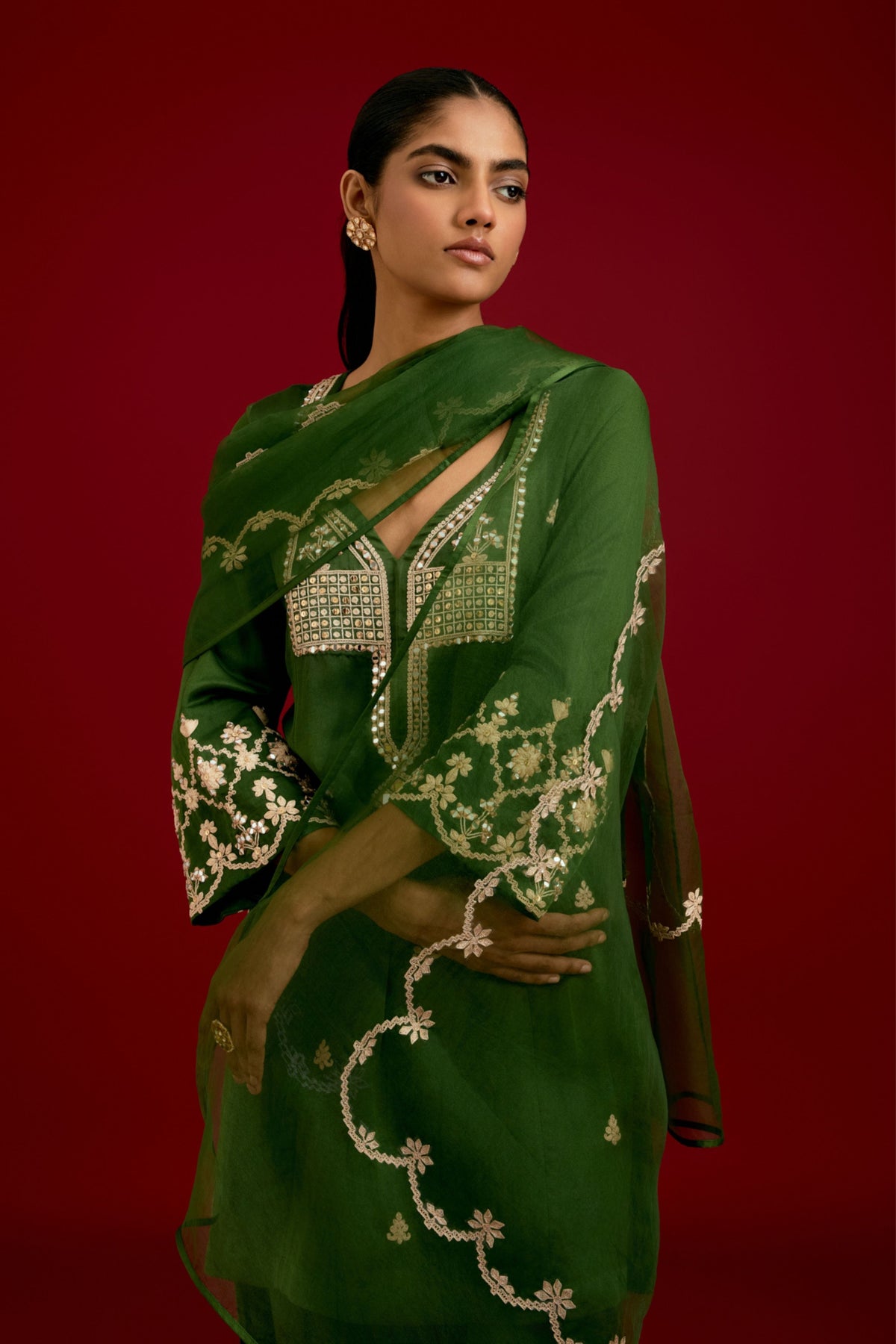 Green Embroidered Kurta Set