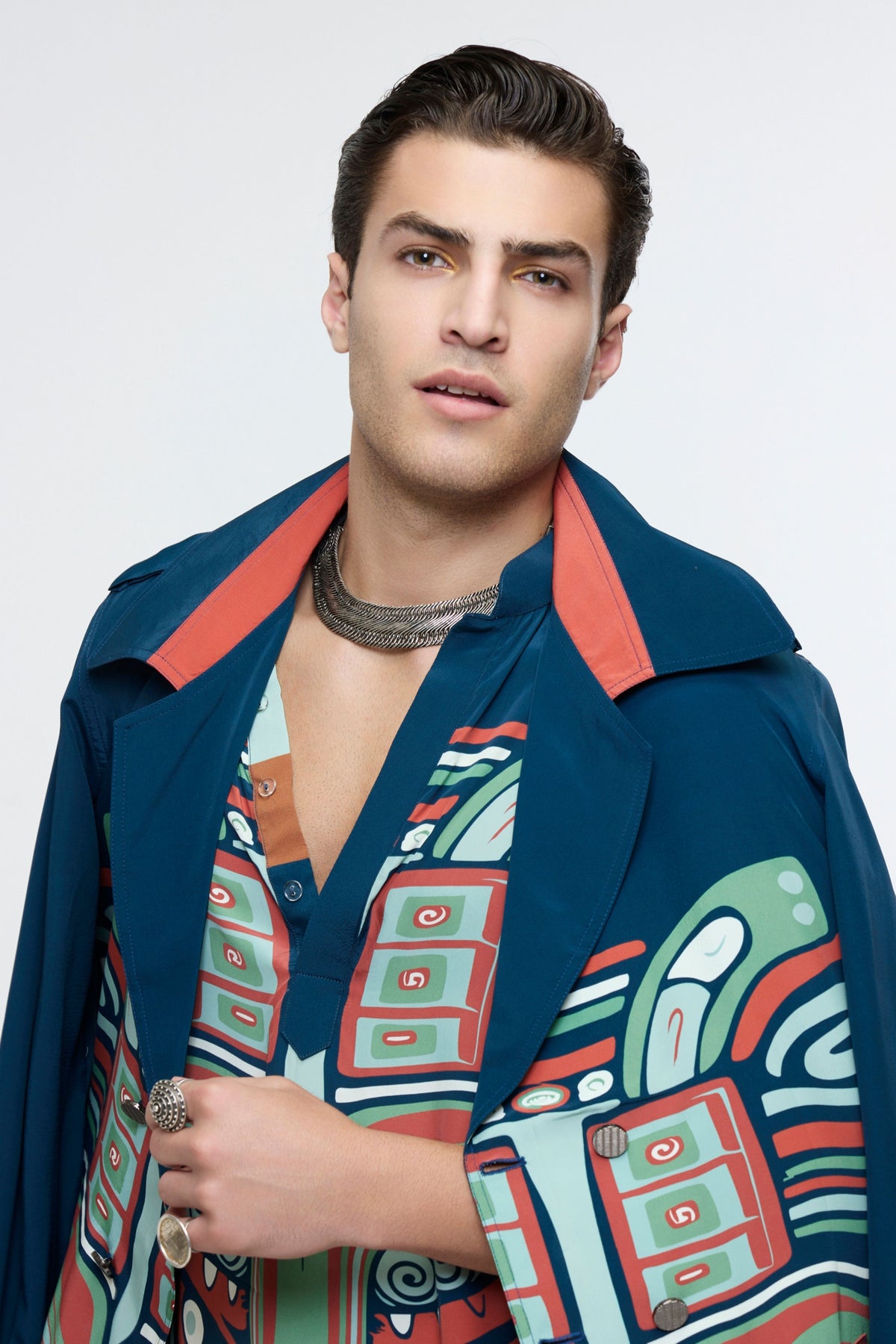 Midnight Blue Mask Trench Coat