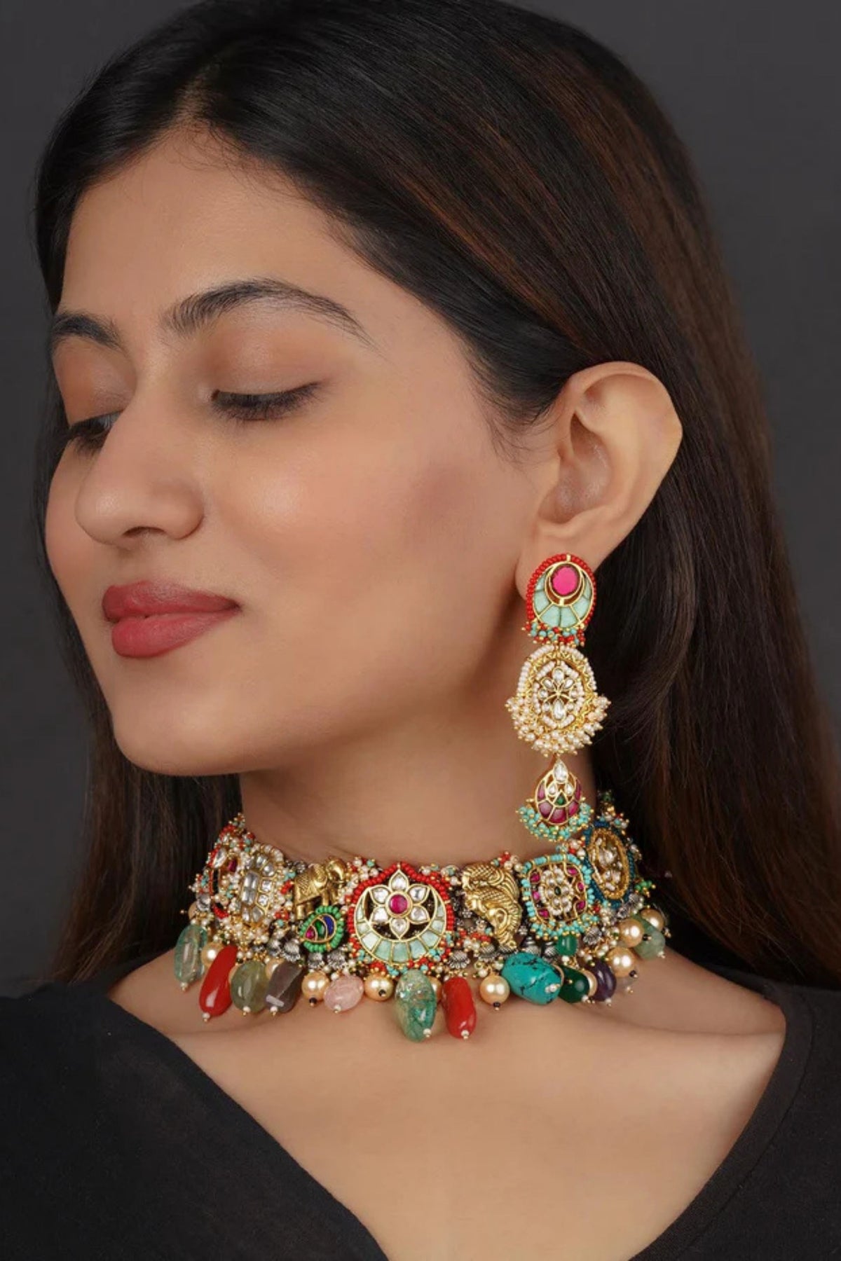 Multicolor Tribal Necklace Set