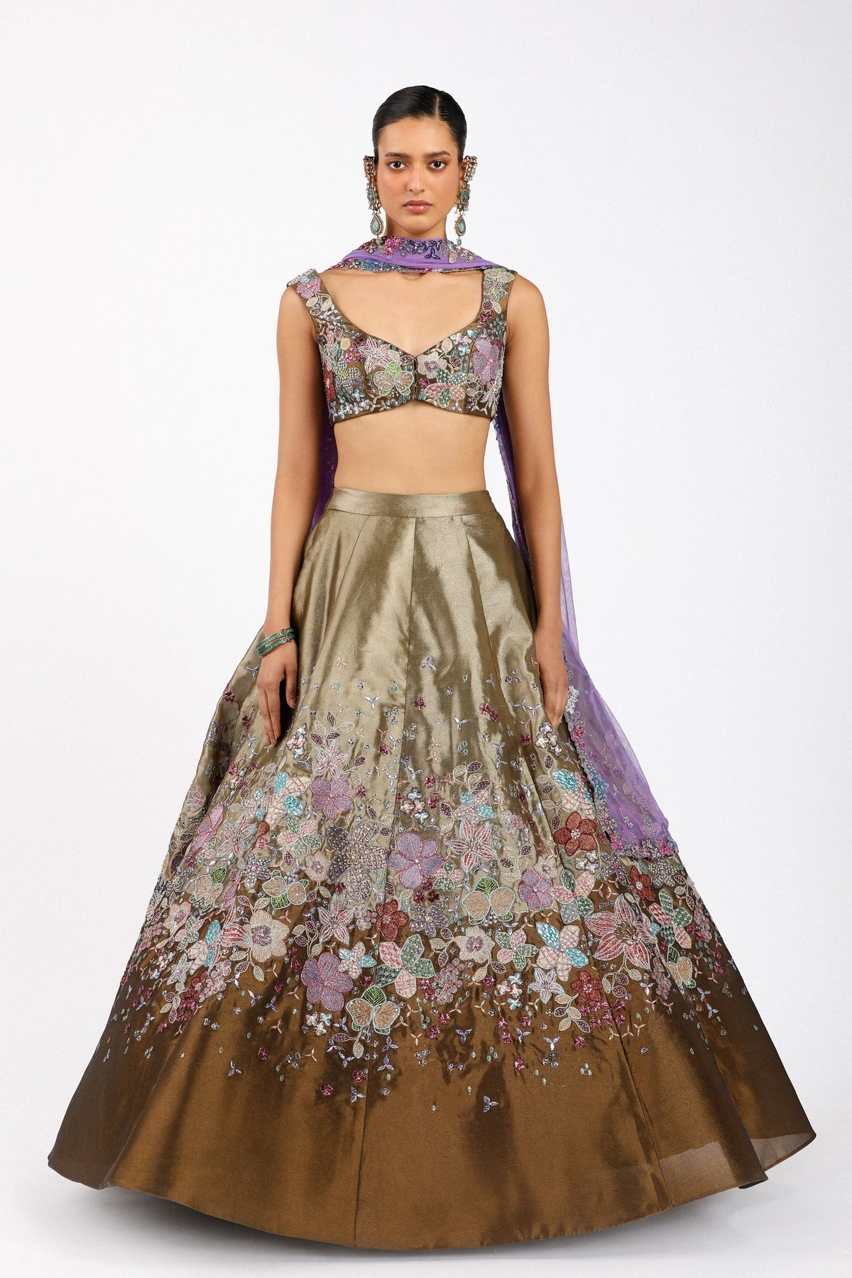Tenebra Copper Metallic Lehenga