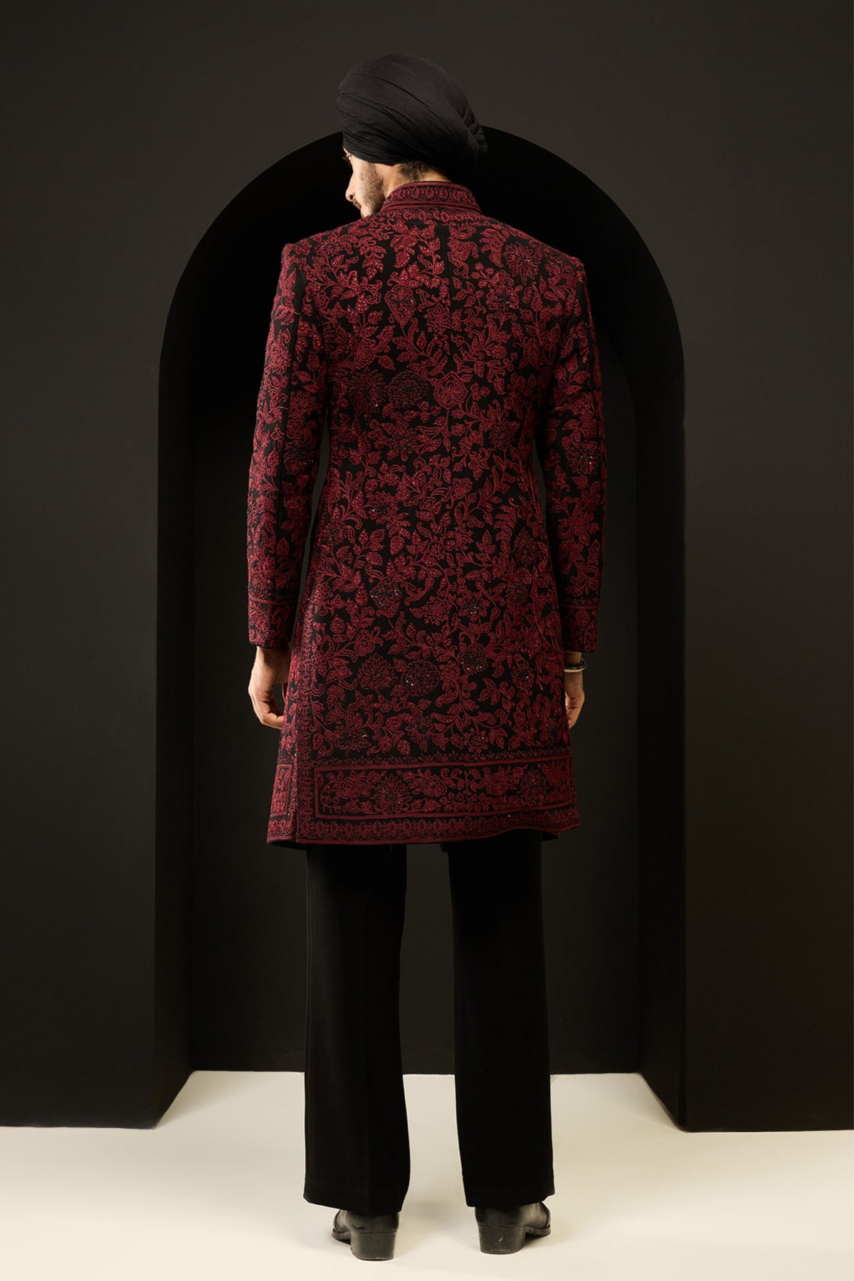 Dark Wine Embellished Jacket Set