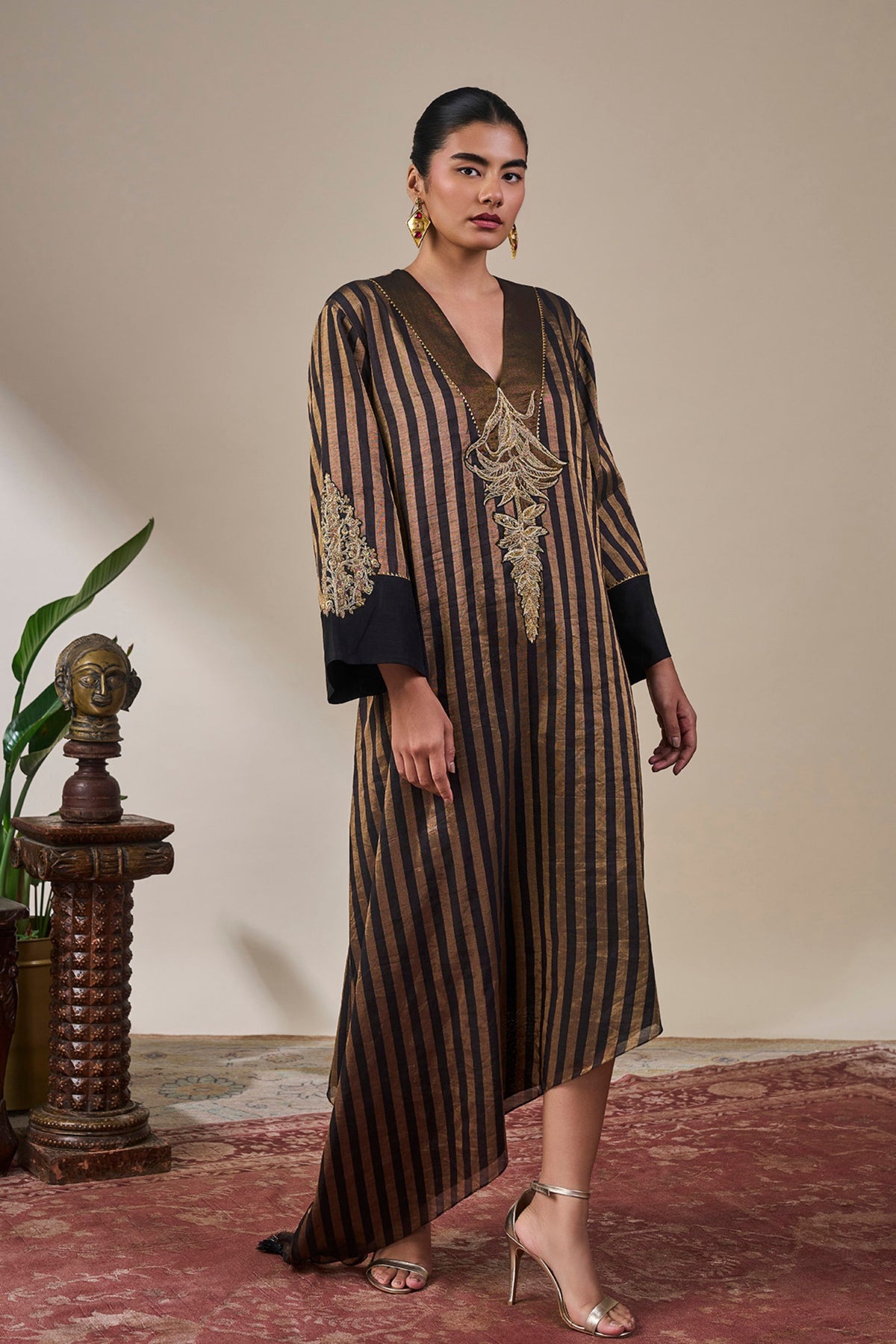 Black Gold Noise Asymmetric Kaftan