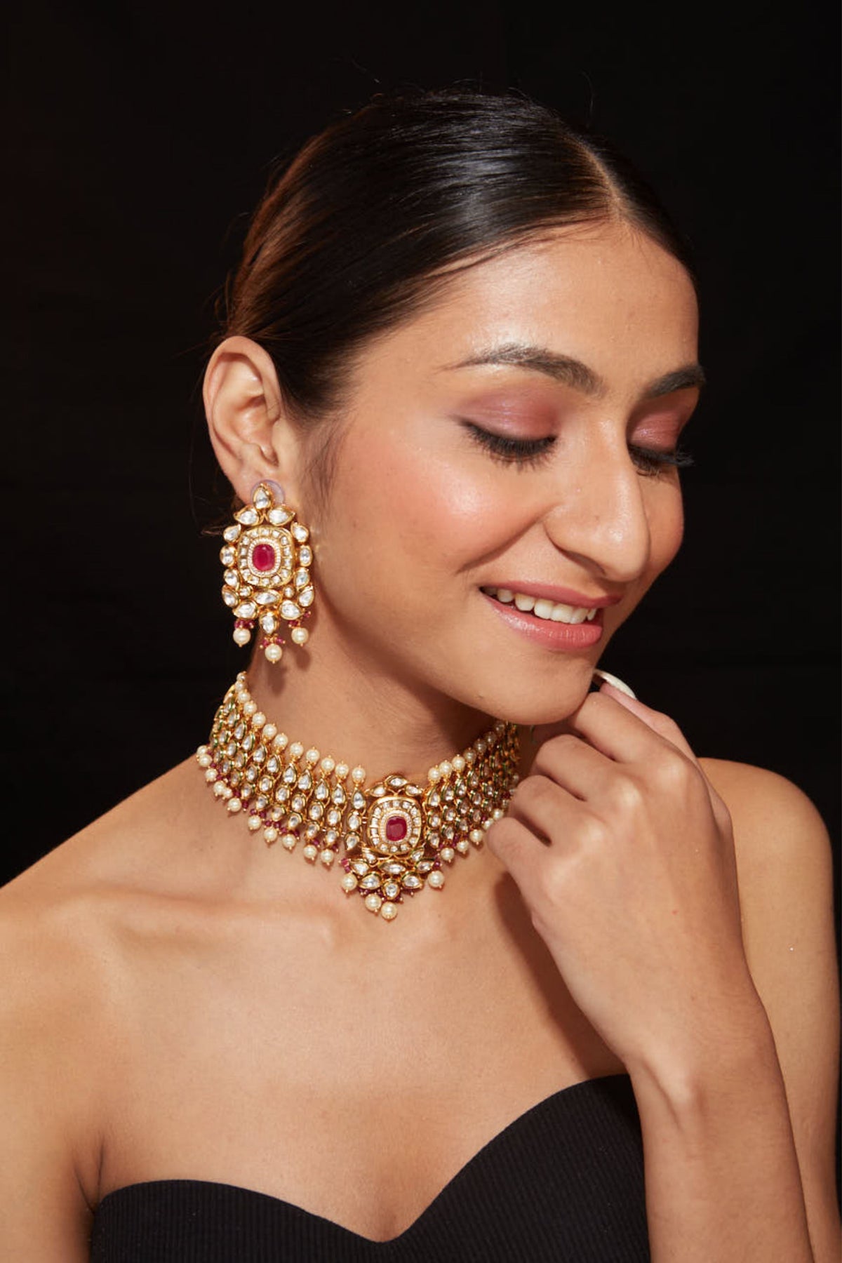 Pink Stone Necklace Set