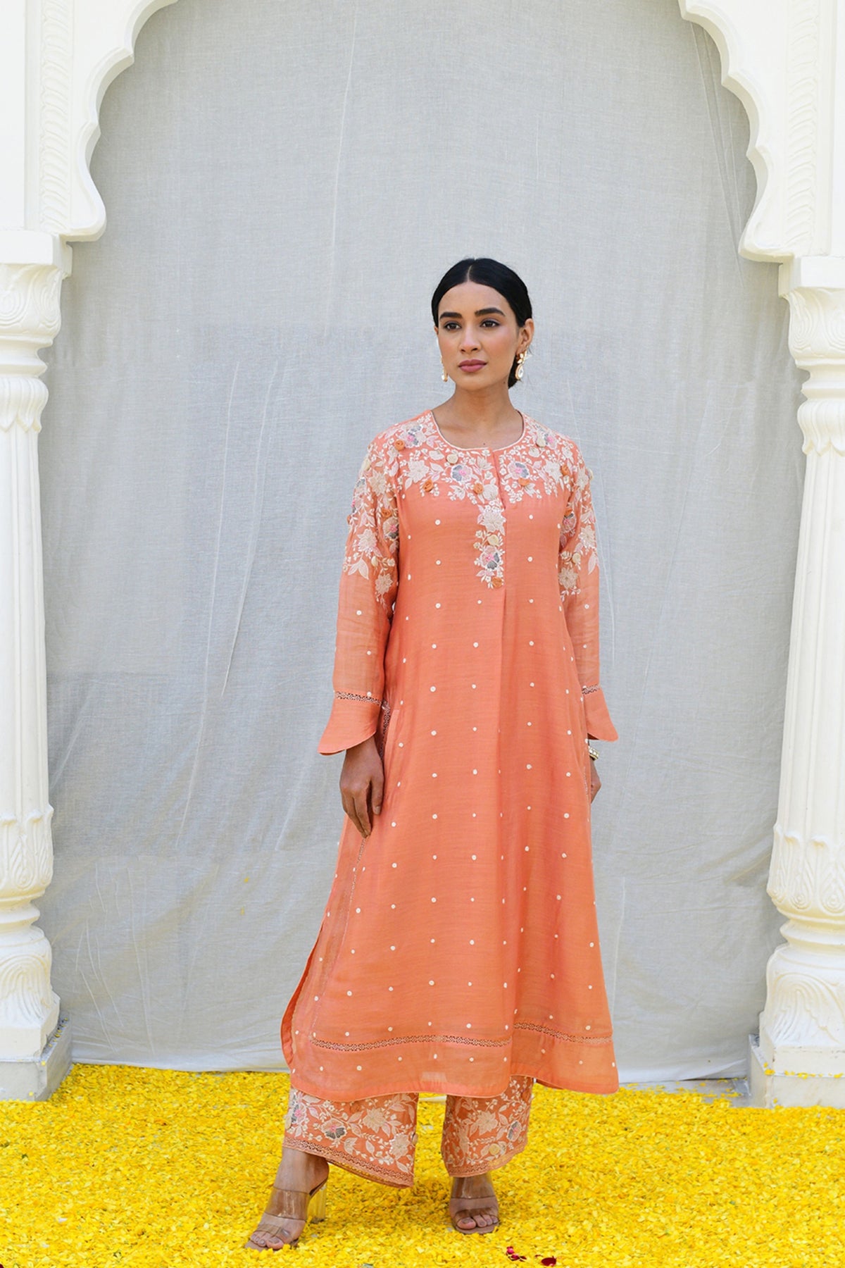 Ivory Light Long Kurta Peach