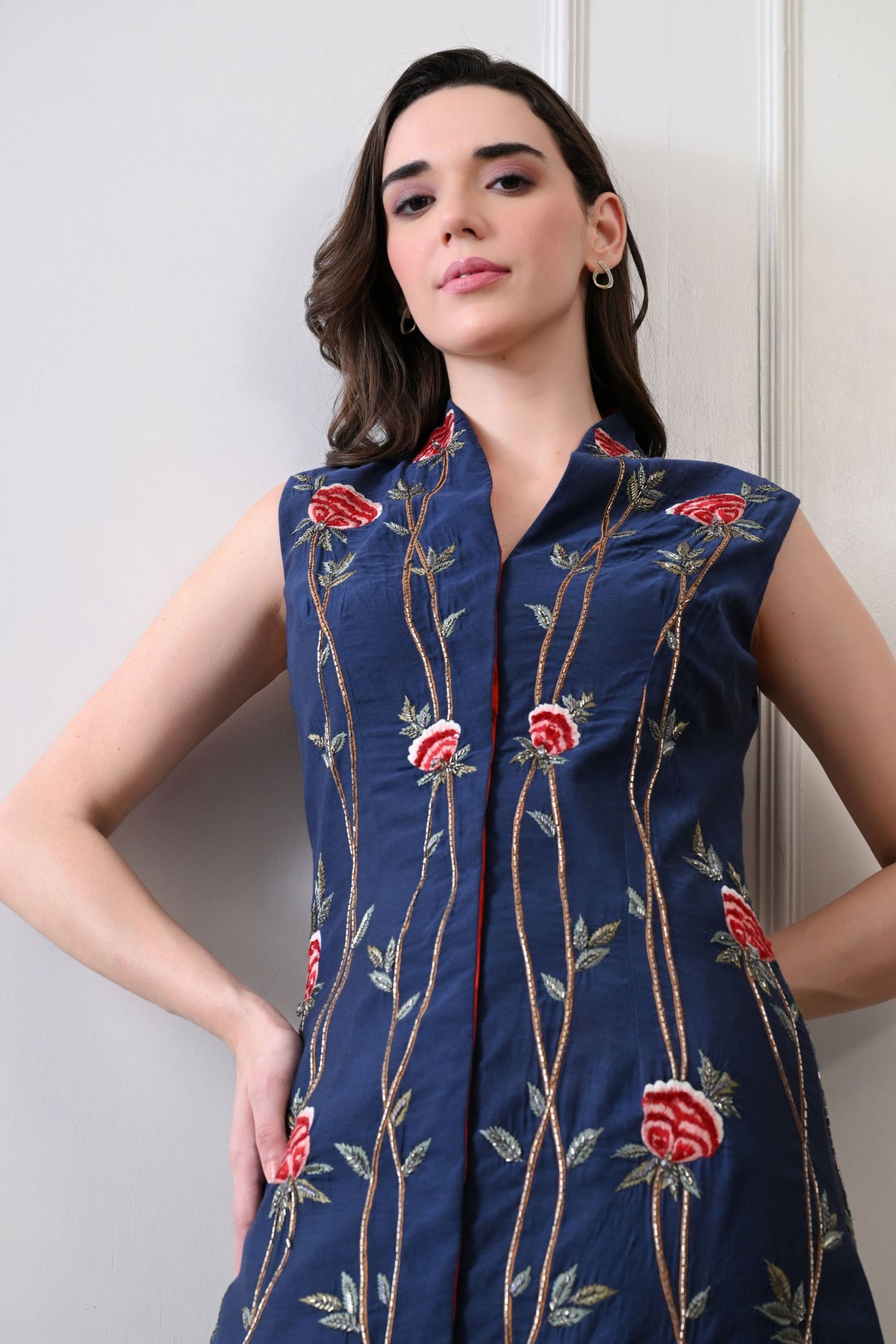 Blue Long Jacket Anarkali Set