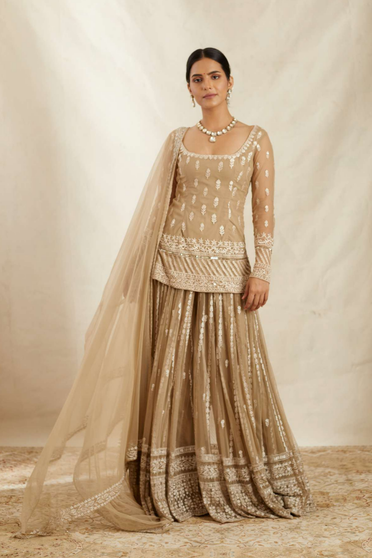 Beige and Cream Sharara Set