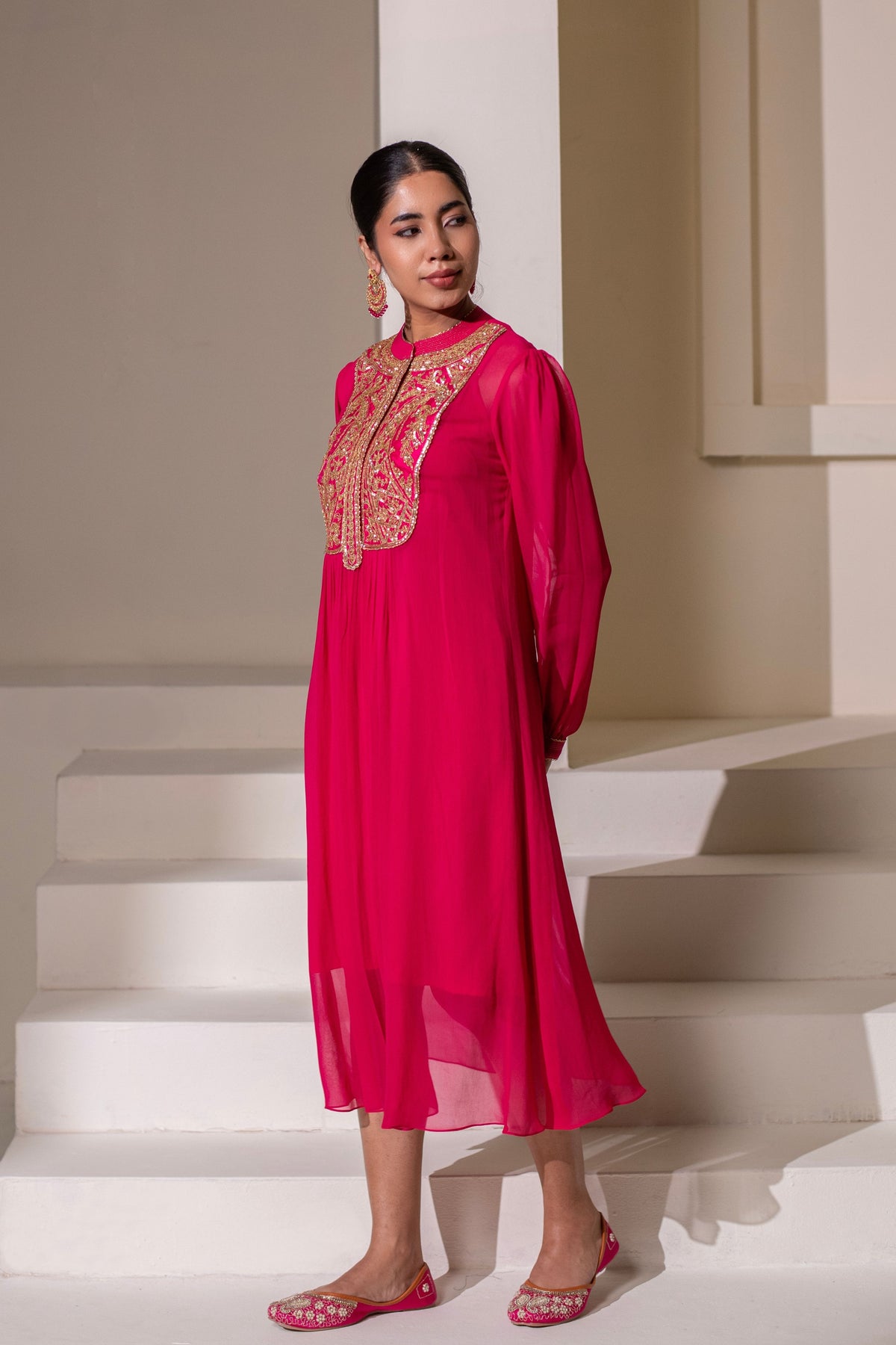 Fuchsia Pink  Embellished Dress