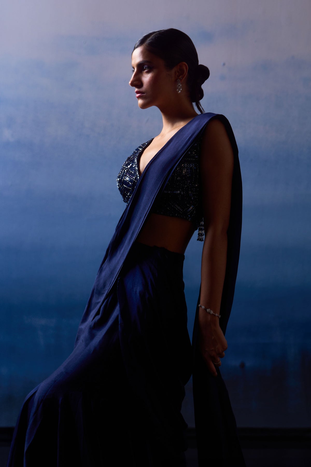 Midnight Blue Silk Drape Saree