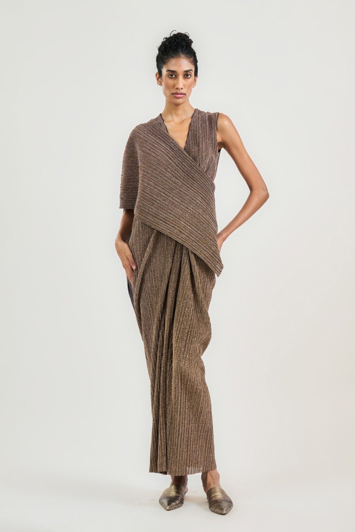 The Gold Crinkle Drape Dress