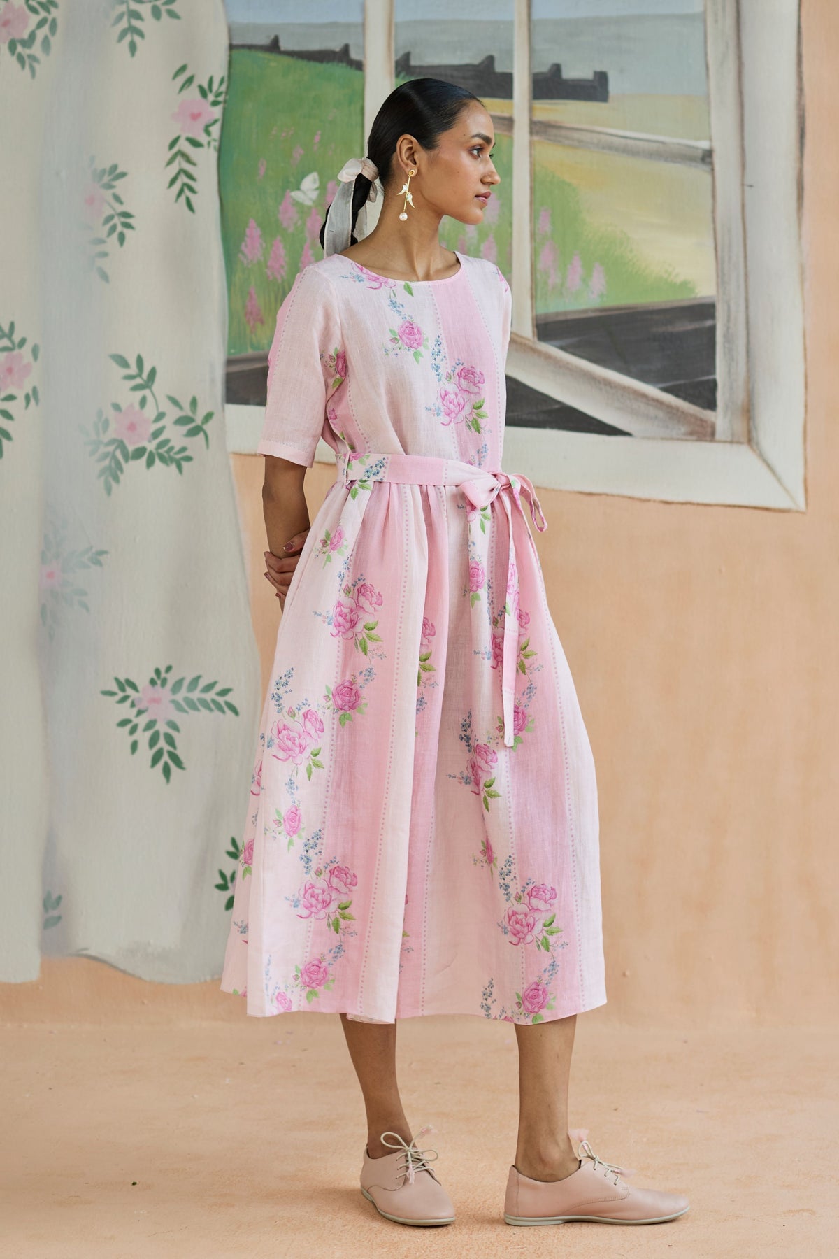Rose Haze Midi Dress Linen