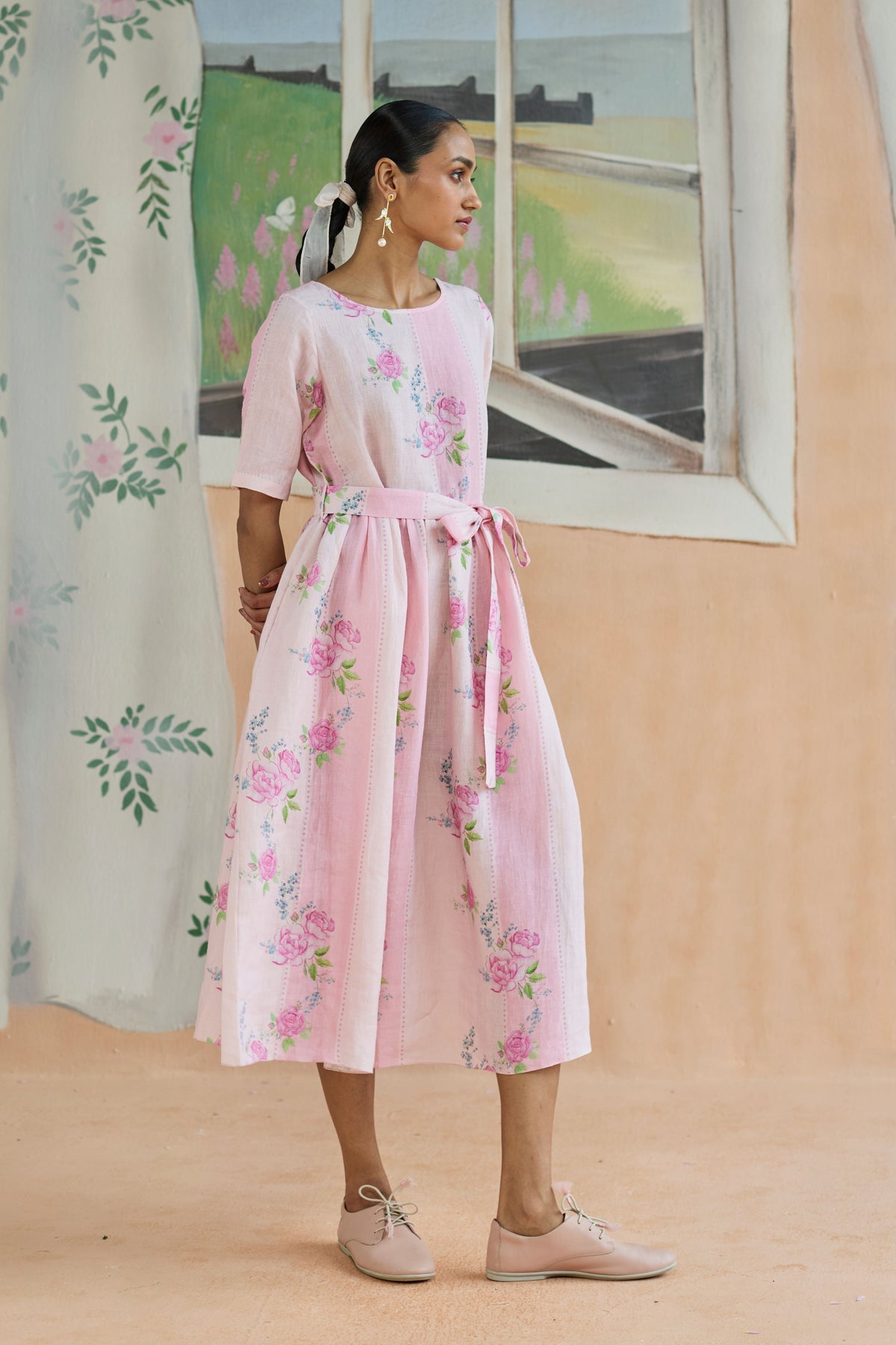 Rose Haze Midi Dress Linen